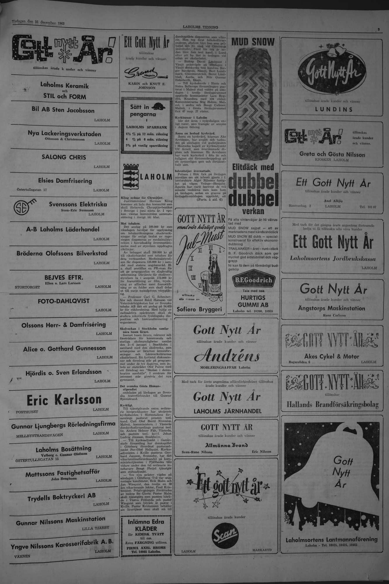 Laholms Tidning Tisdag 31 december 1963, sida 3