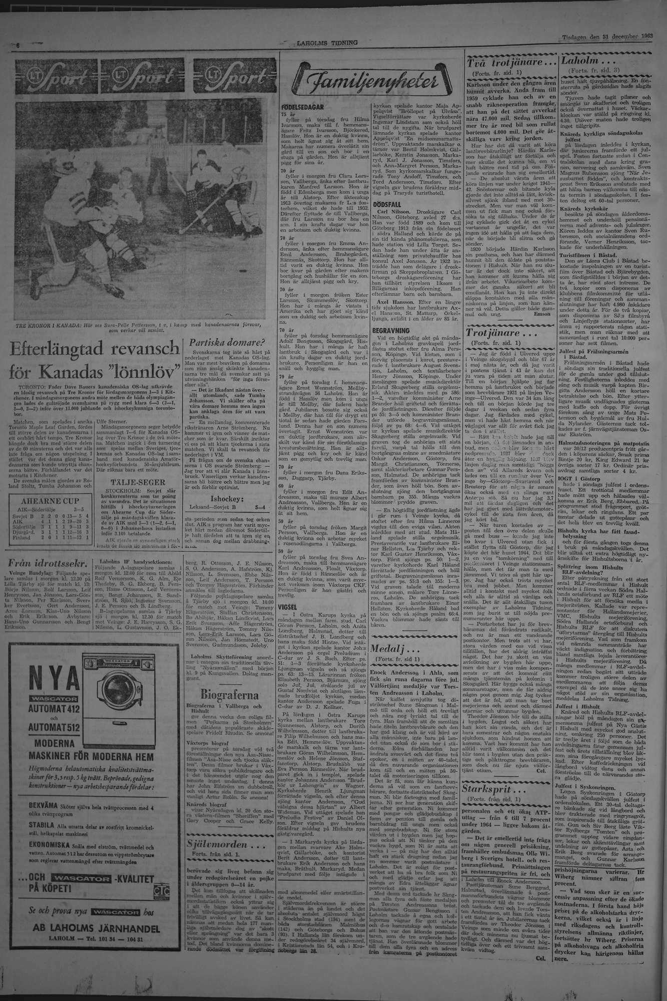 Laholms Tidning Tisdag 31 december 1963, sida 6