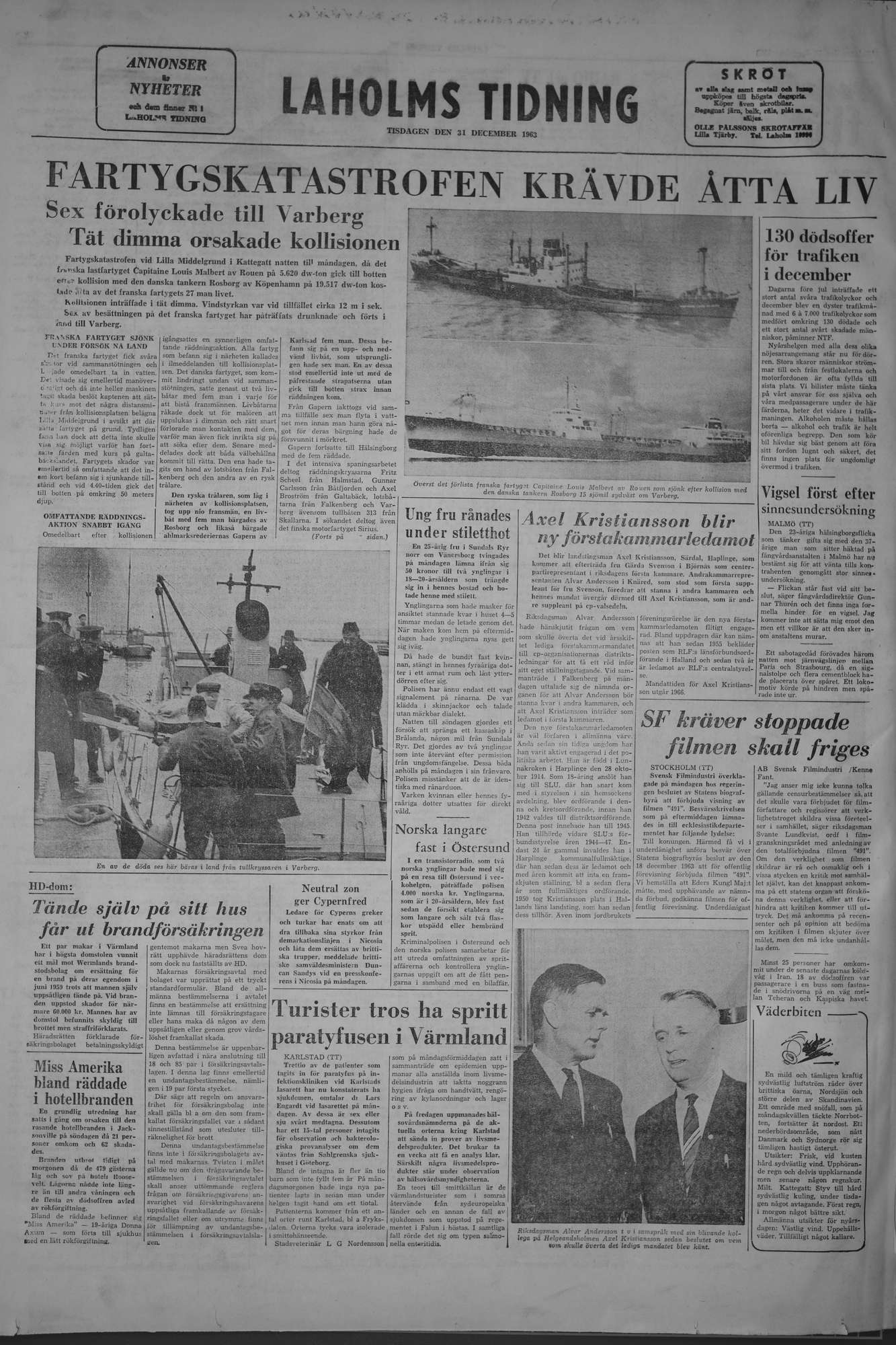 Laholms Tidning Tisdag 31 december 1963, sida 8