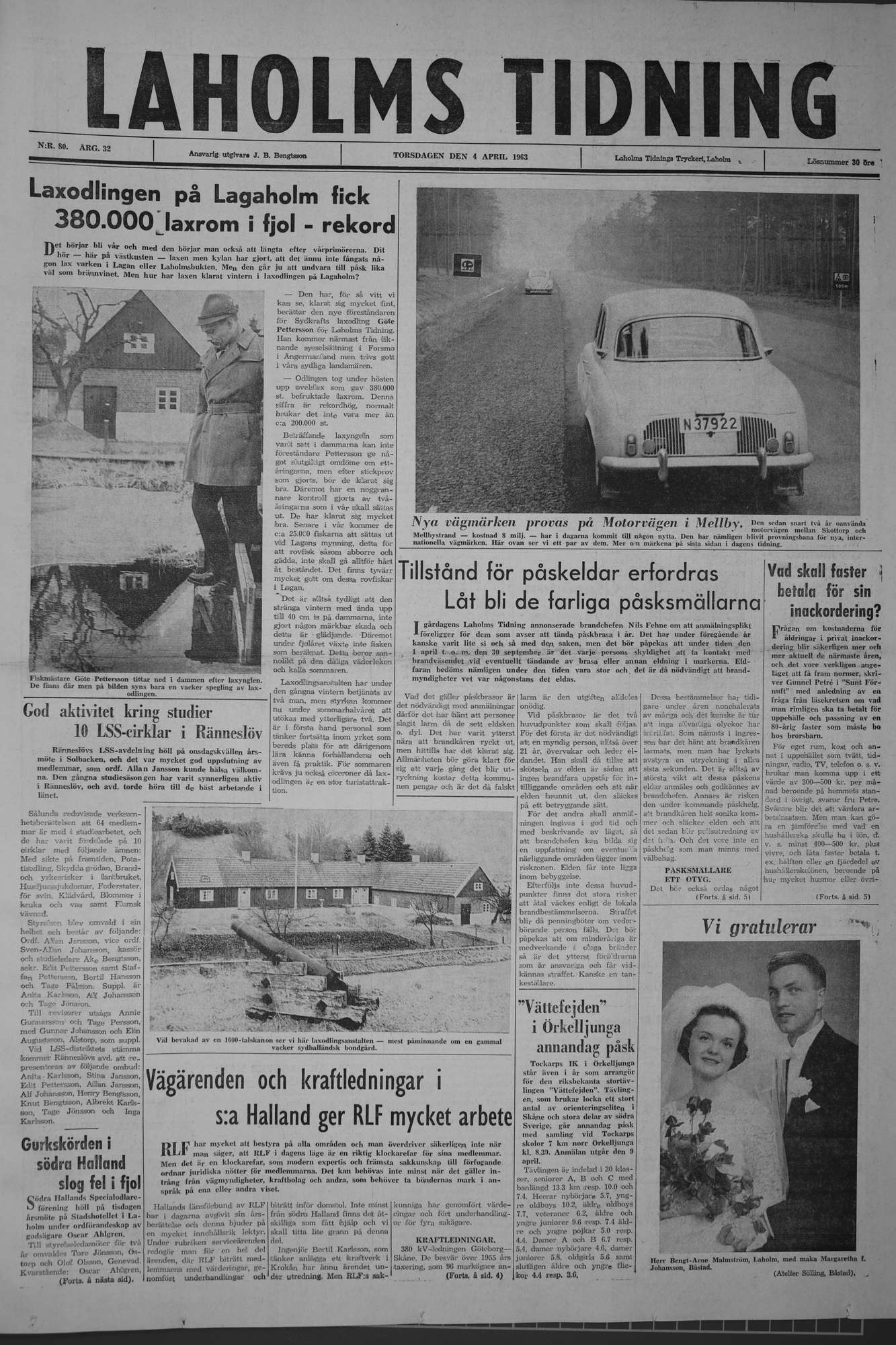 Laholms Tidning Torsdag 4 april 1963, sida 1