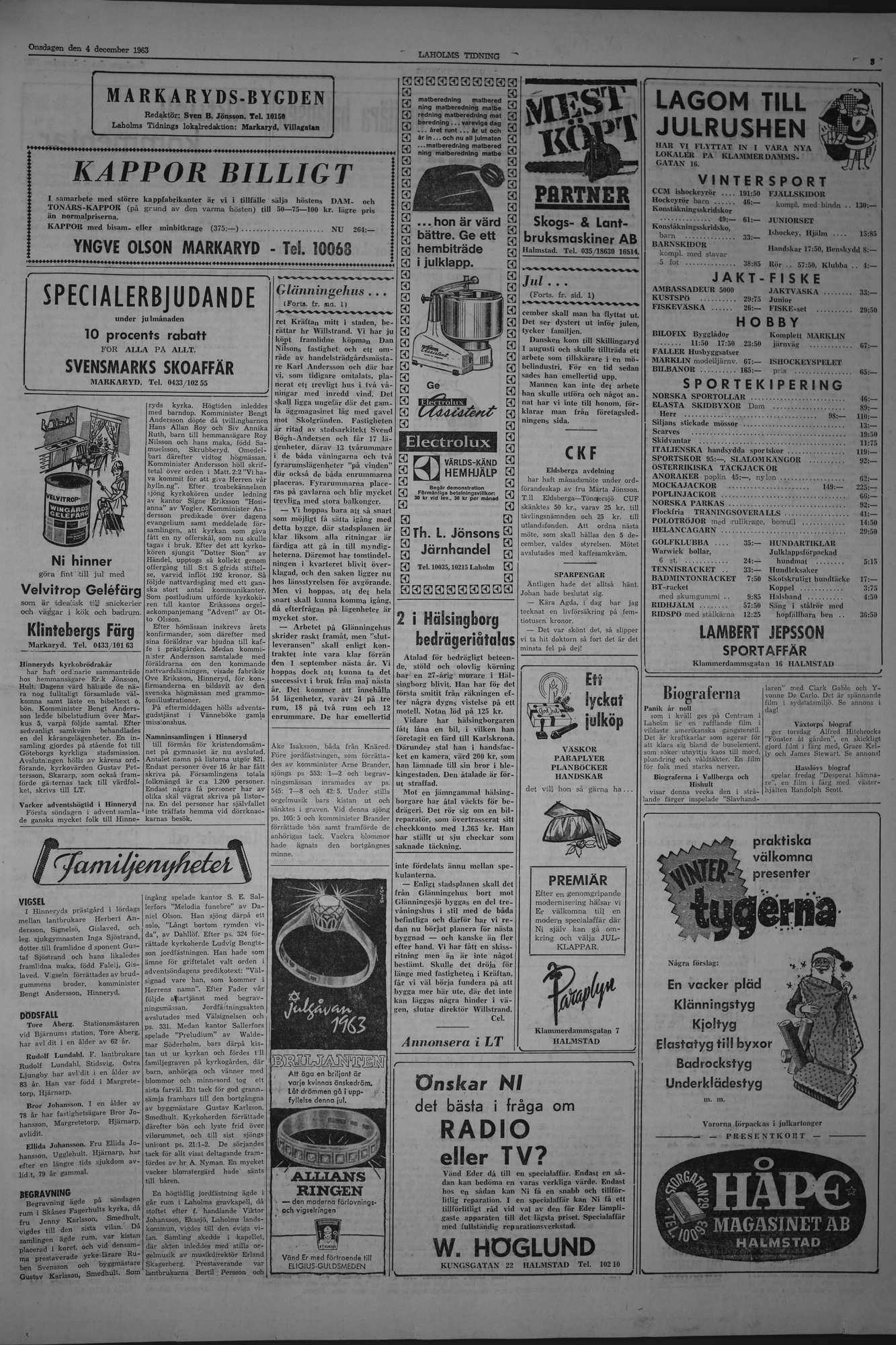 Laholms Tidning Onsdag 4 december 1963, sida 3