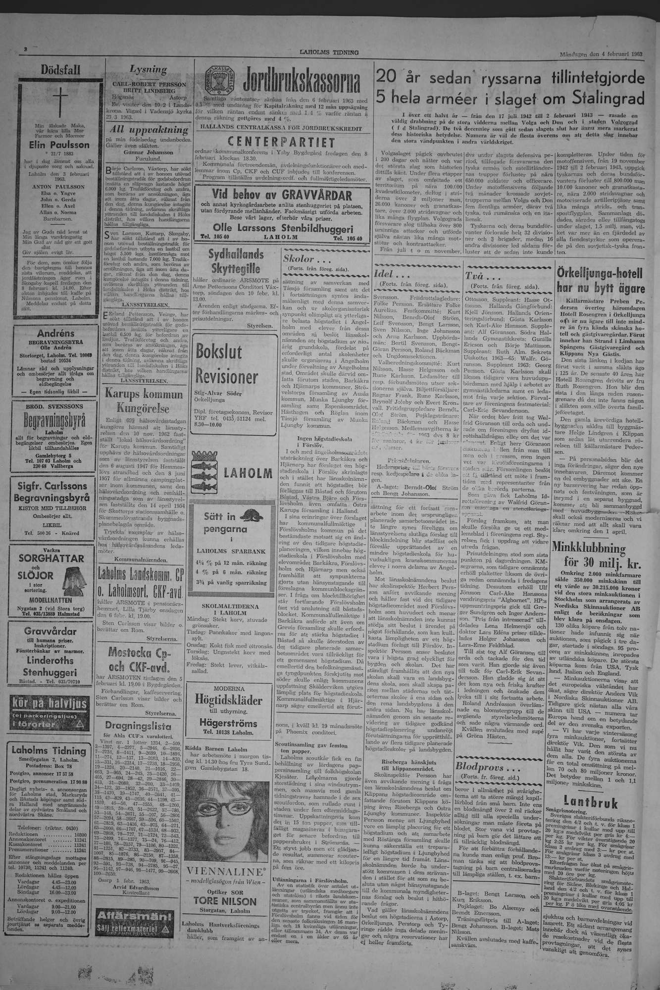 Laholms Tidning Måndag 4 februari 1963, sida 2