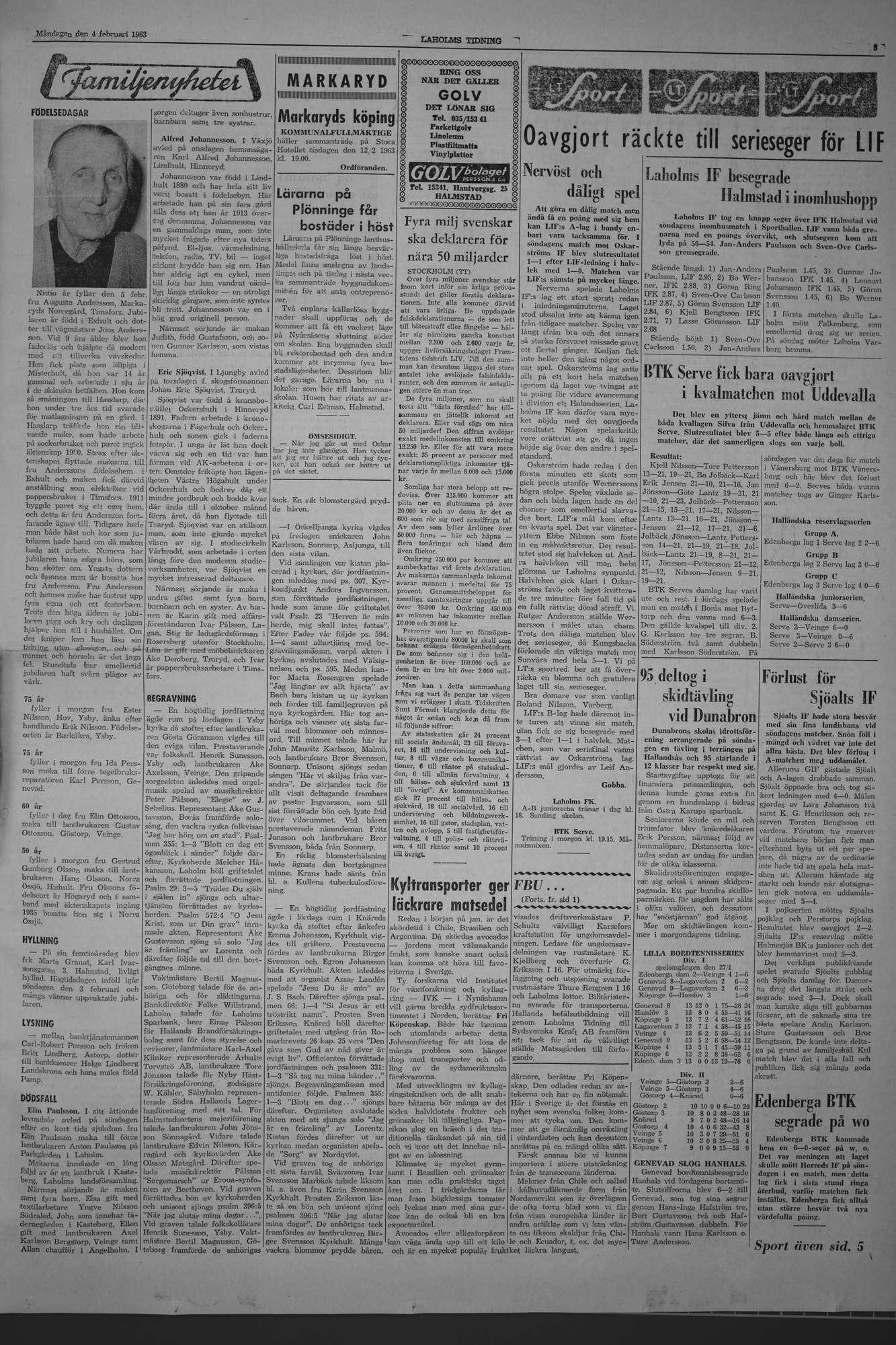 Laholms Tidning Måndag 4 februari 1963, sida 3