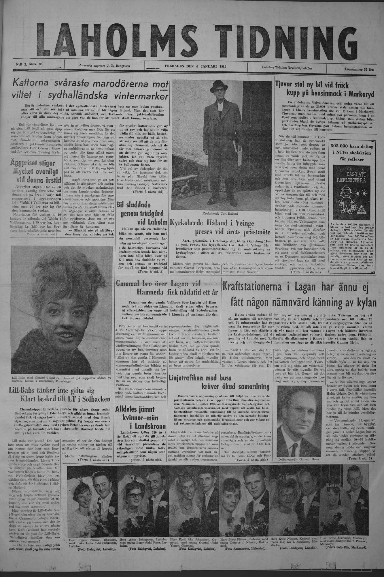 Laholms Tidning Fredag 4 januari 1963, sida 1