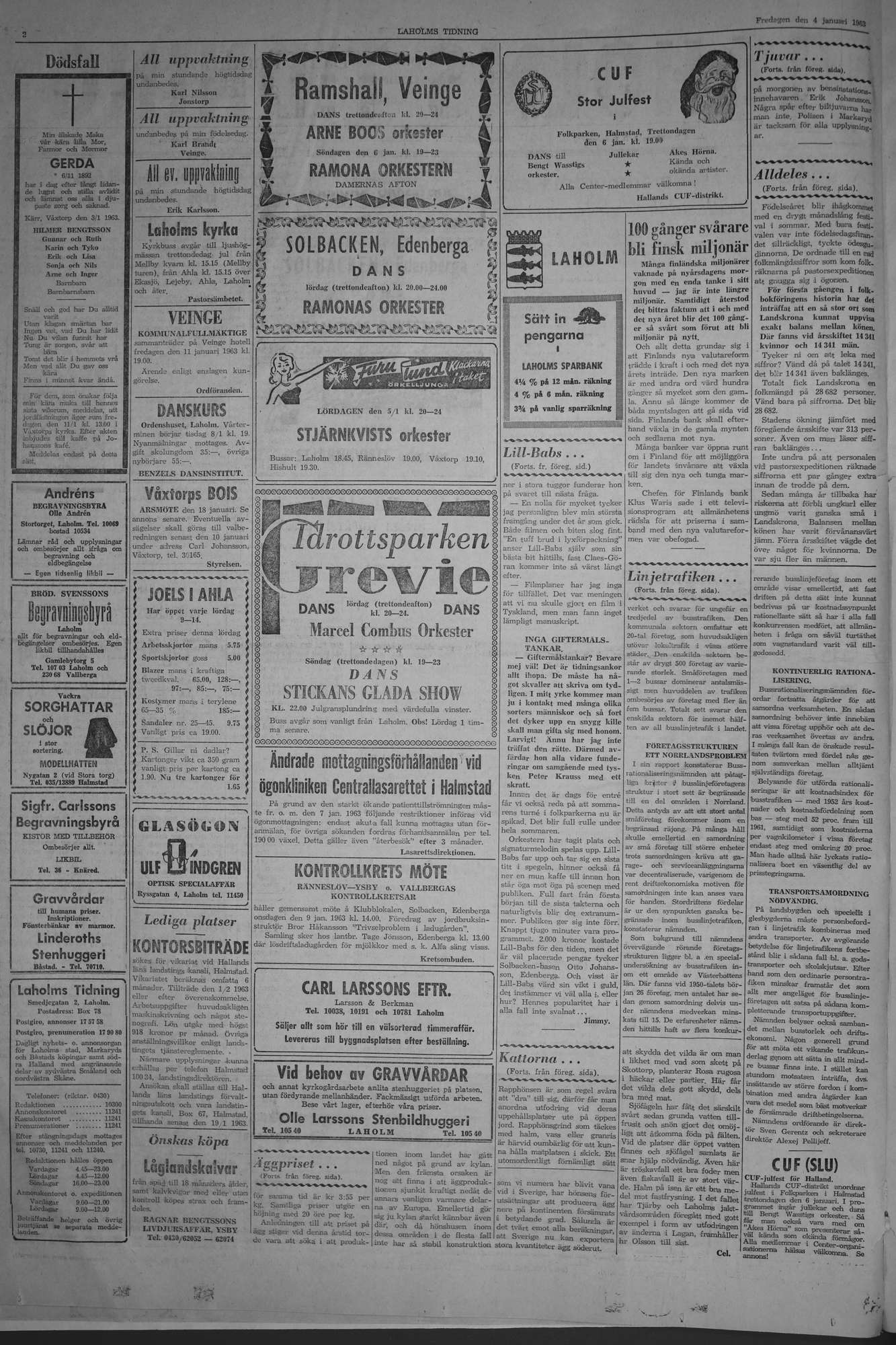 Laholms Tidning Fredag 4 januari 1963, sida 2