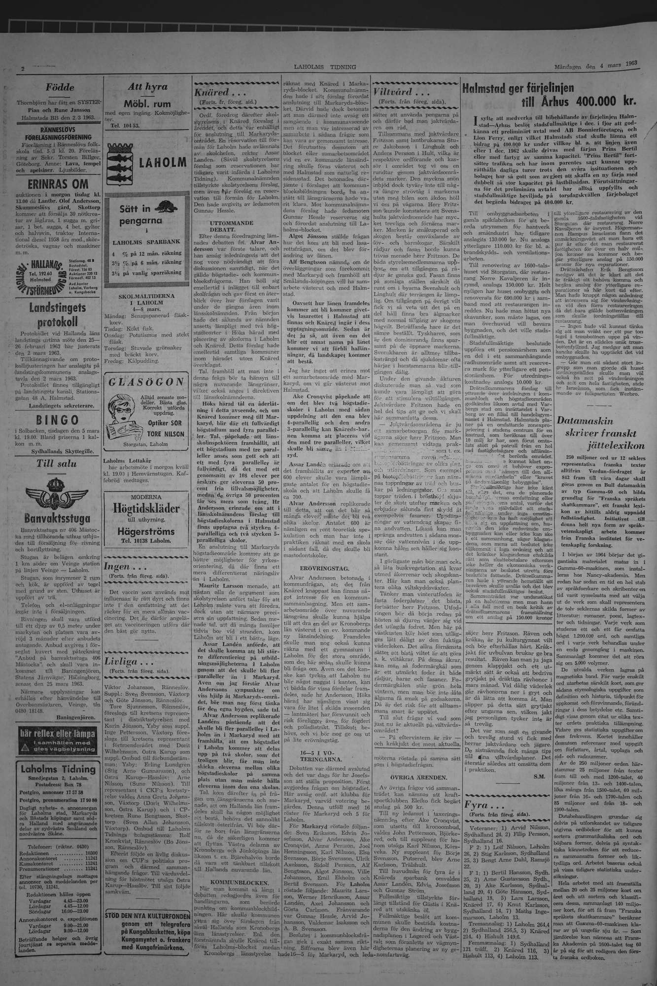 Laholms Tidning Måndag 4 mars 1963, sida 2