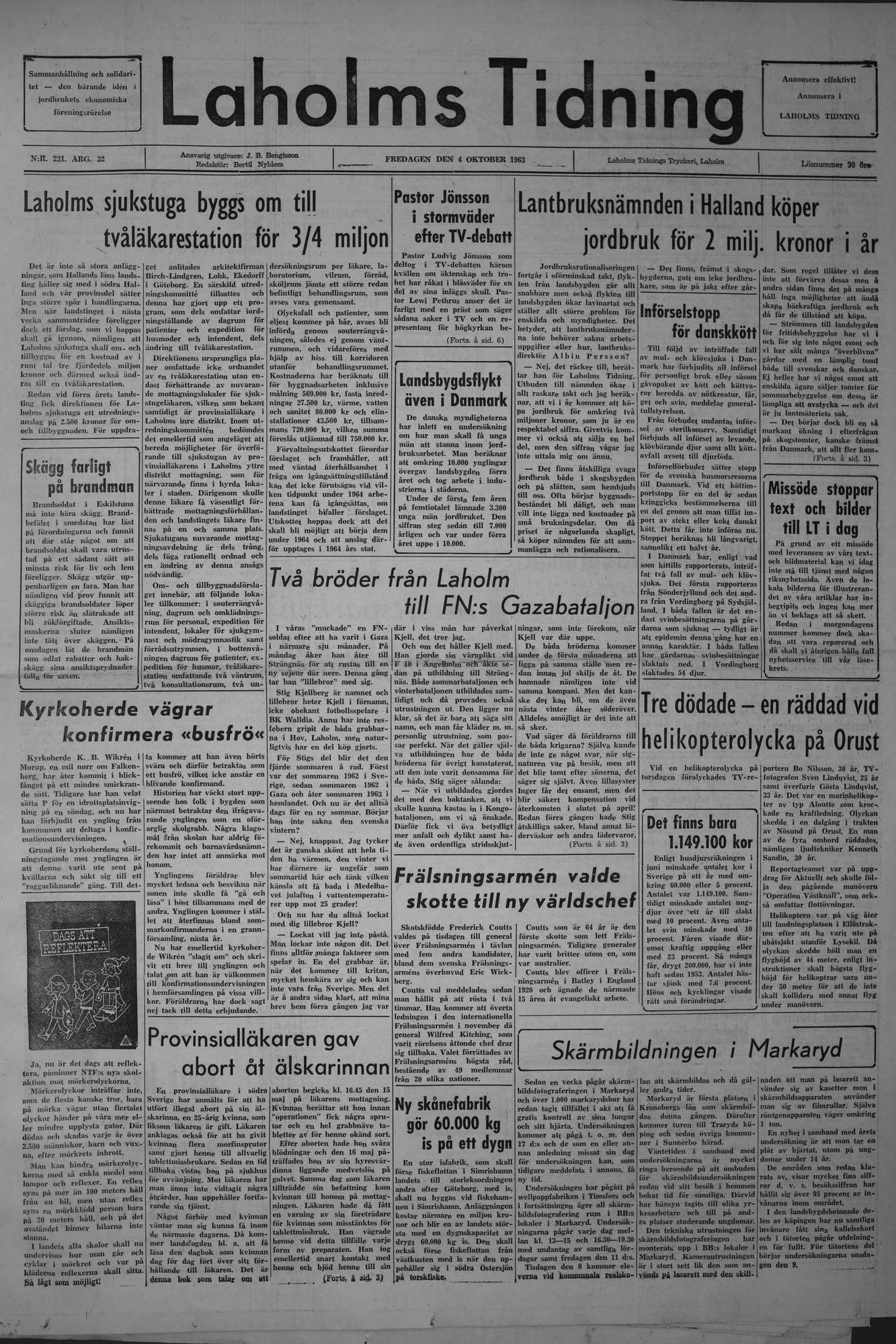 Laholms Tidning Fredag 4 oktober 1963, sida 1