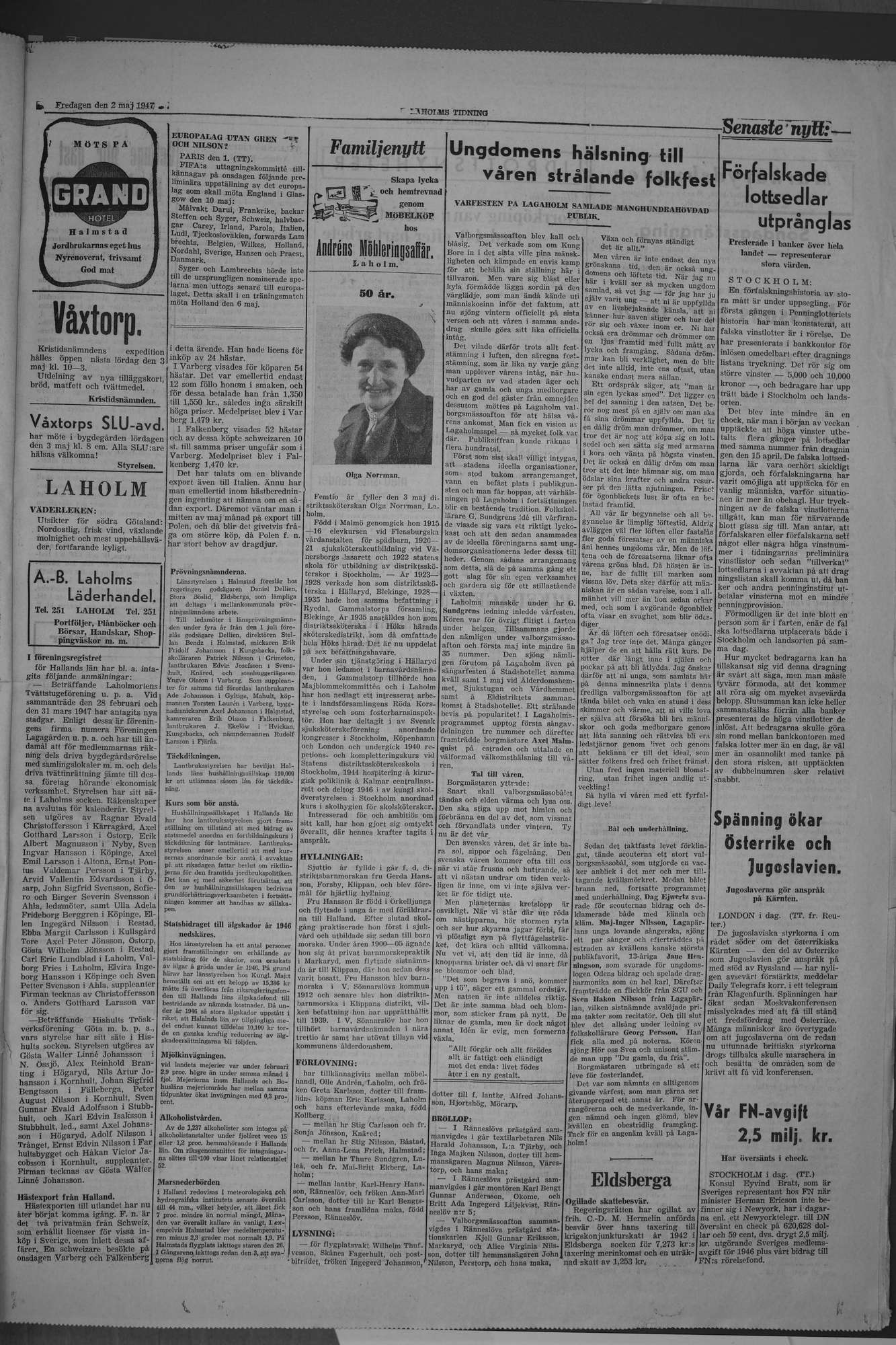 Laholms Tidning Fredag 2 maj 1947, sida 3