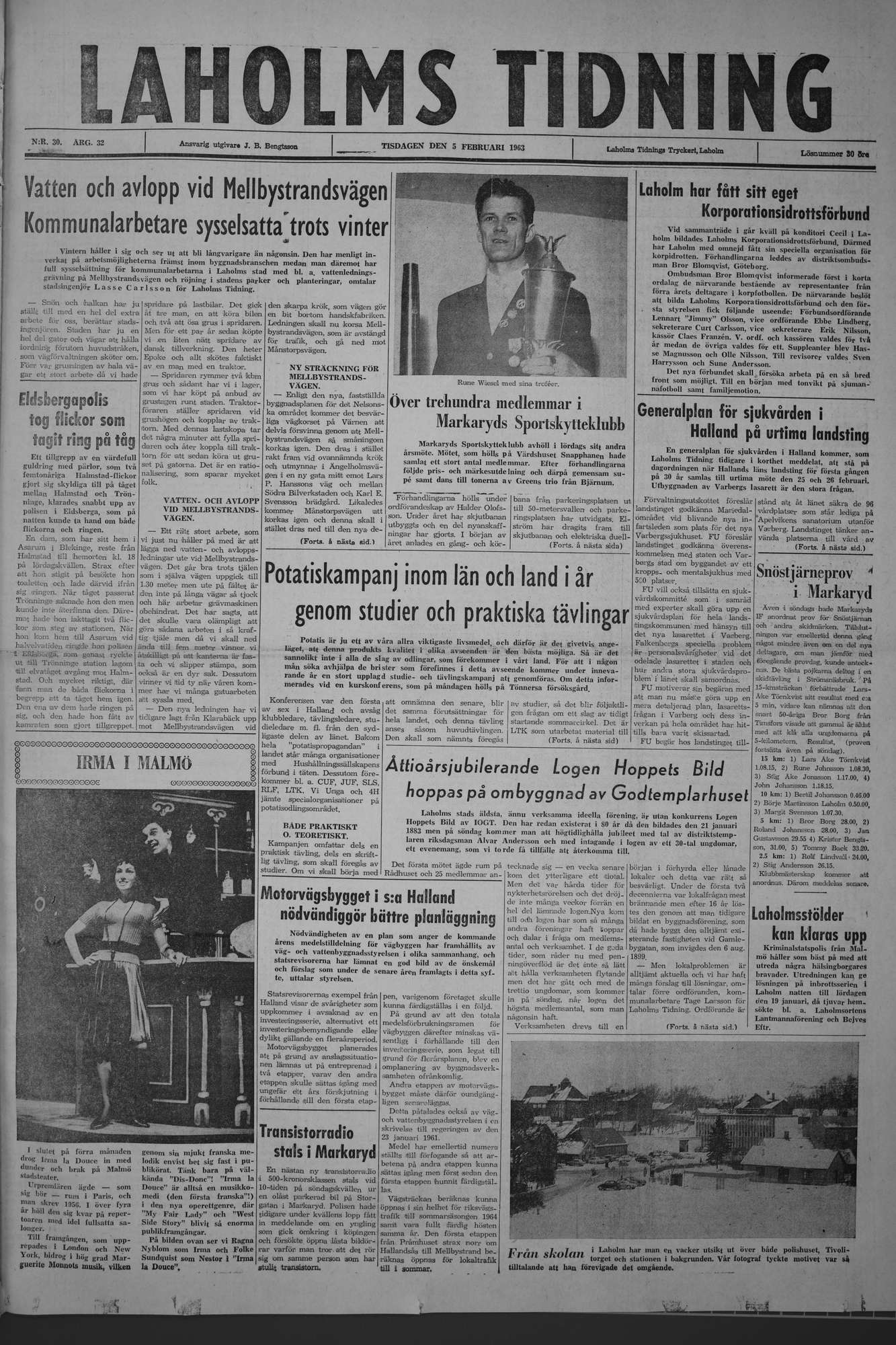 Laholms Tidning Tisdag 5 februari 1963, sida 1