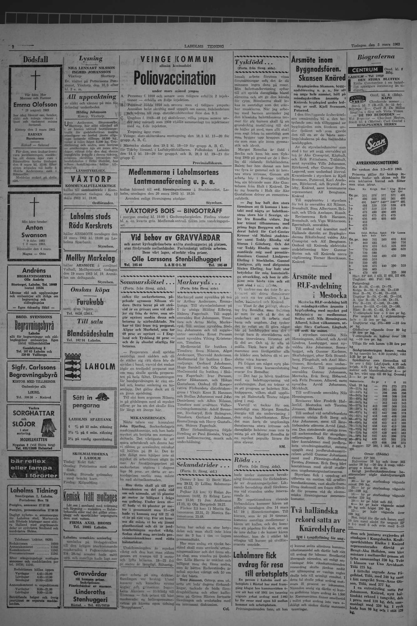 Laholms Tidning Tisdag 5 mars 1963, sida 2