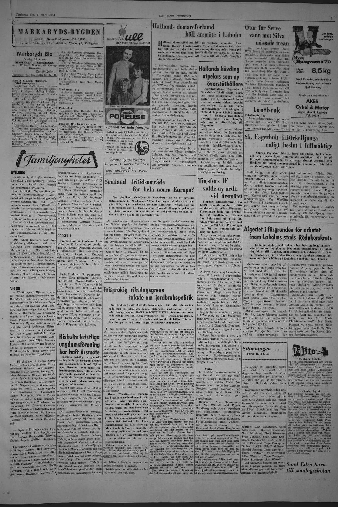 Laholms Tidning Tisdag 5 mars 1963, sida 3