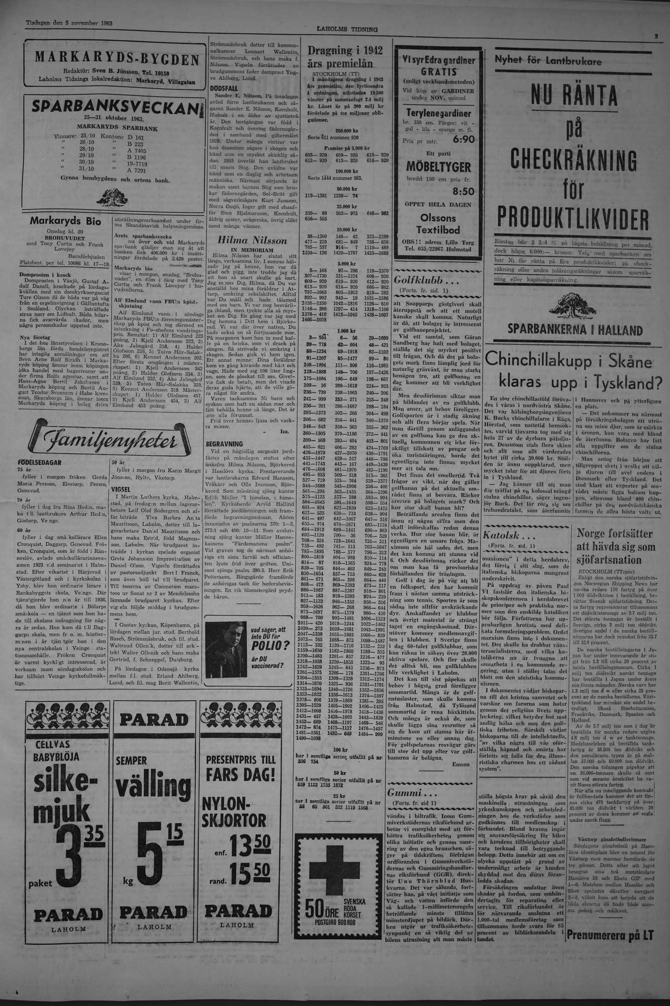Laholms Tidning Tisdag 5 november 1963, sida 3