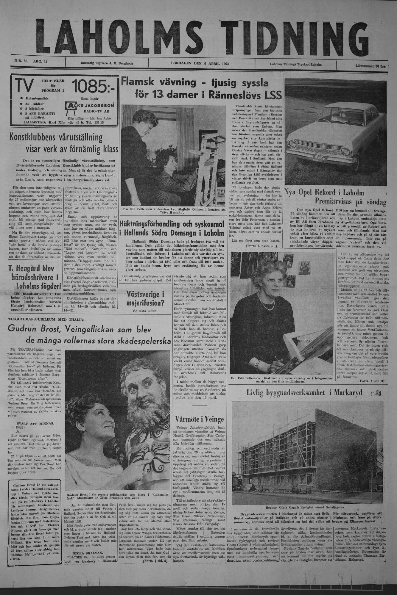 Laholms Tidning Lördag 6 april 1963, sida 1