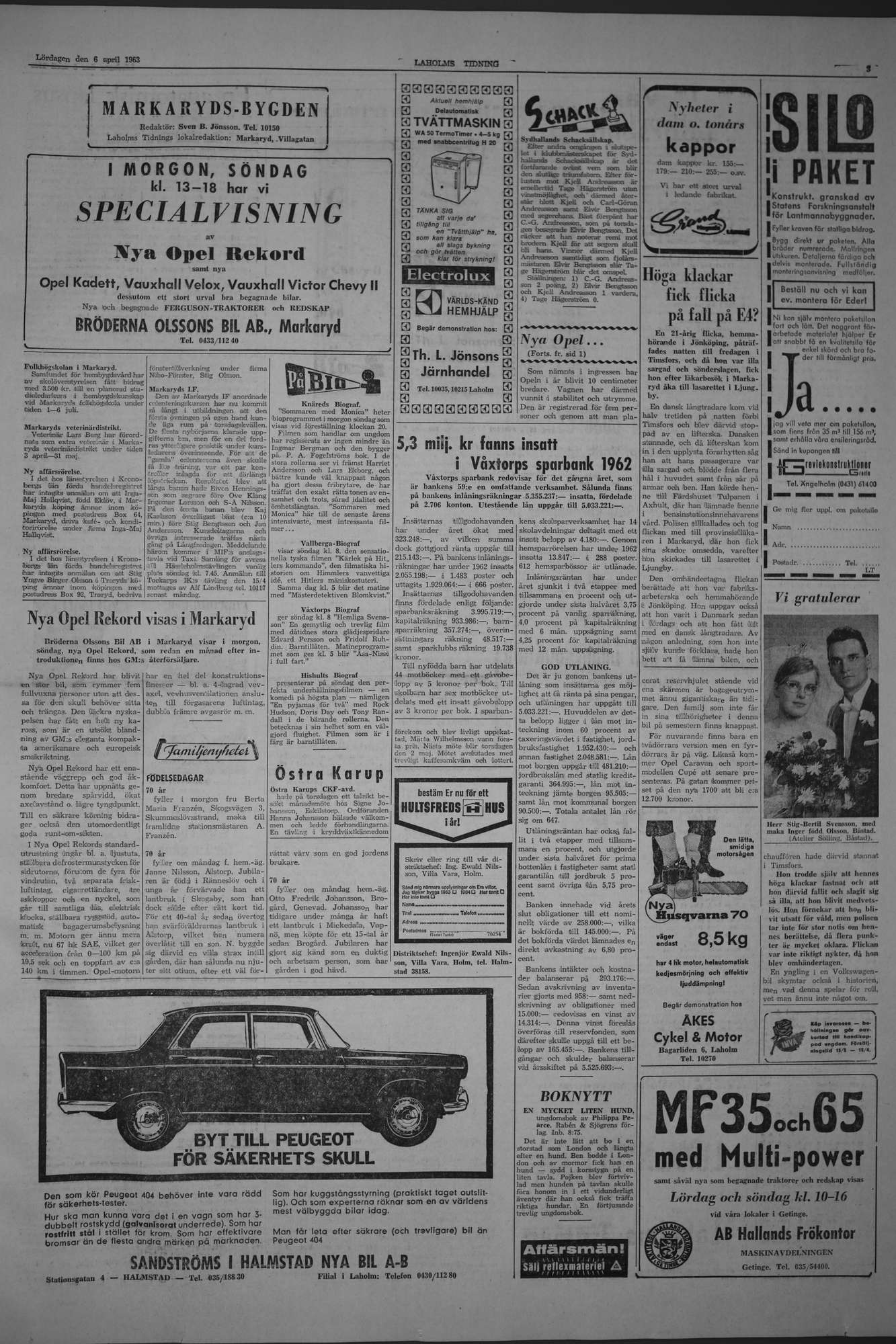 Laholms Tidning Lördag 6 april 1963, sida 3