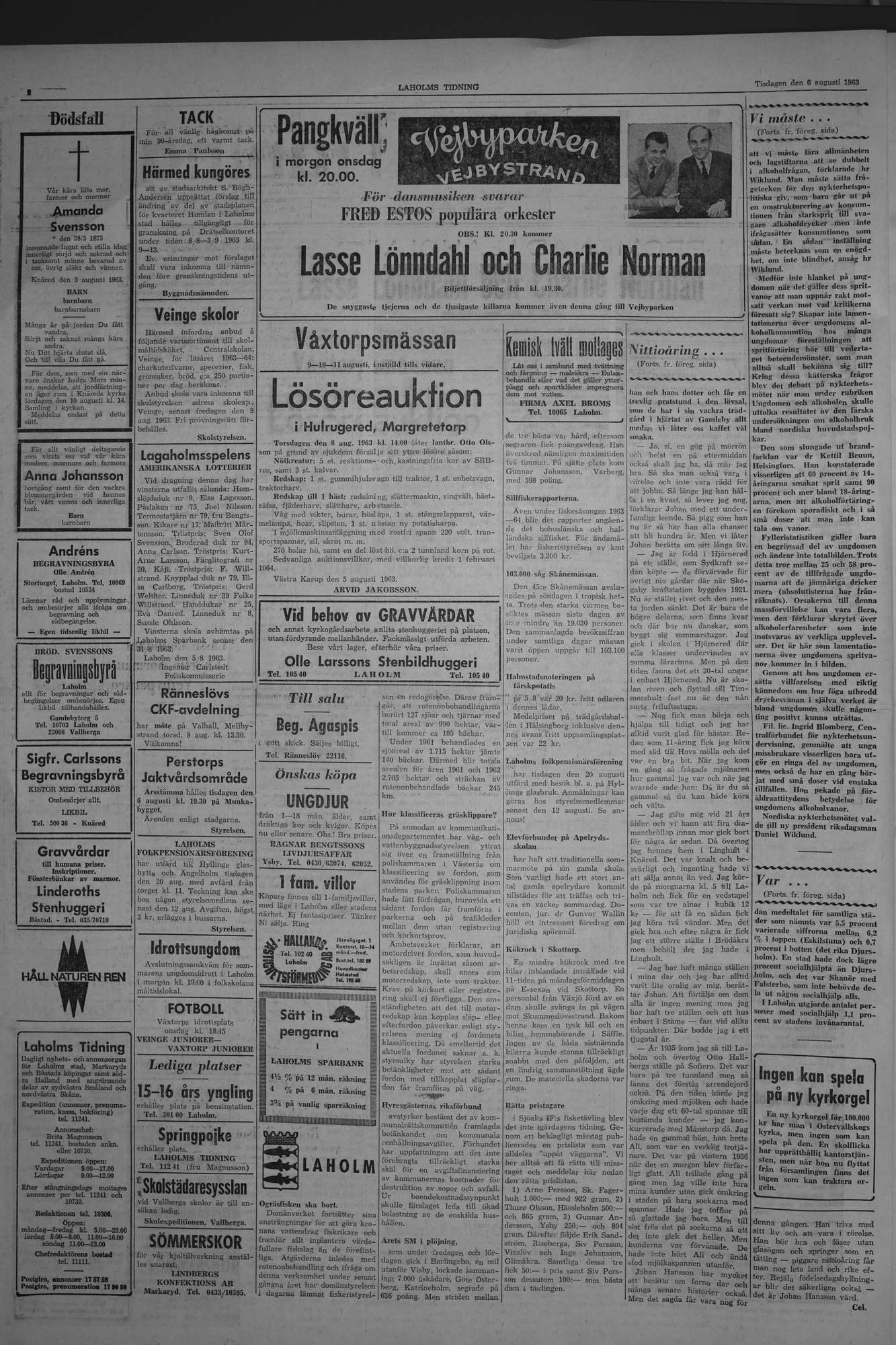 Laholms Tidning Tisdag 6 augusti 1963, sida 2