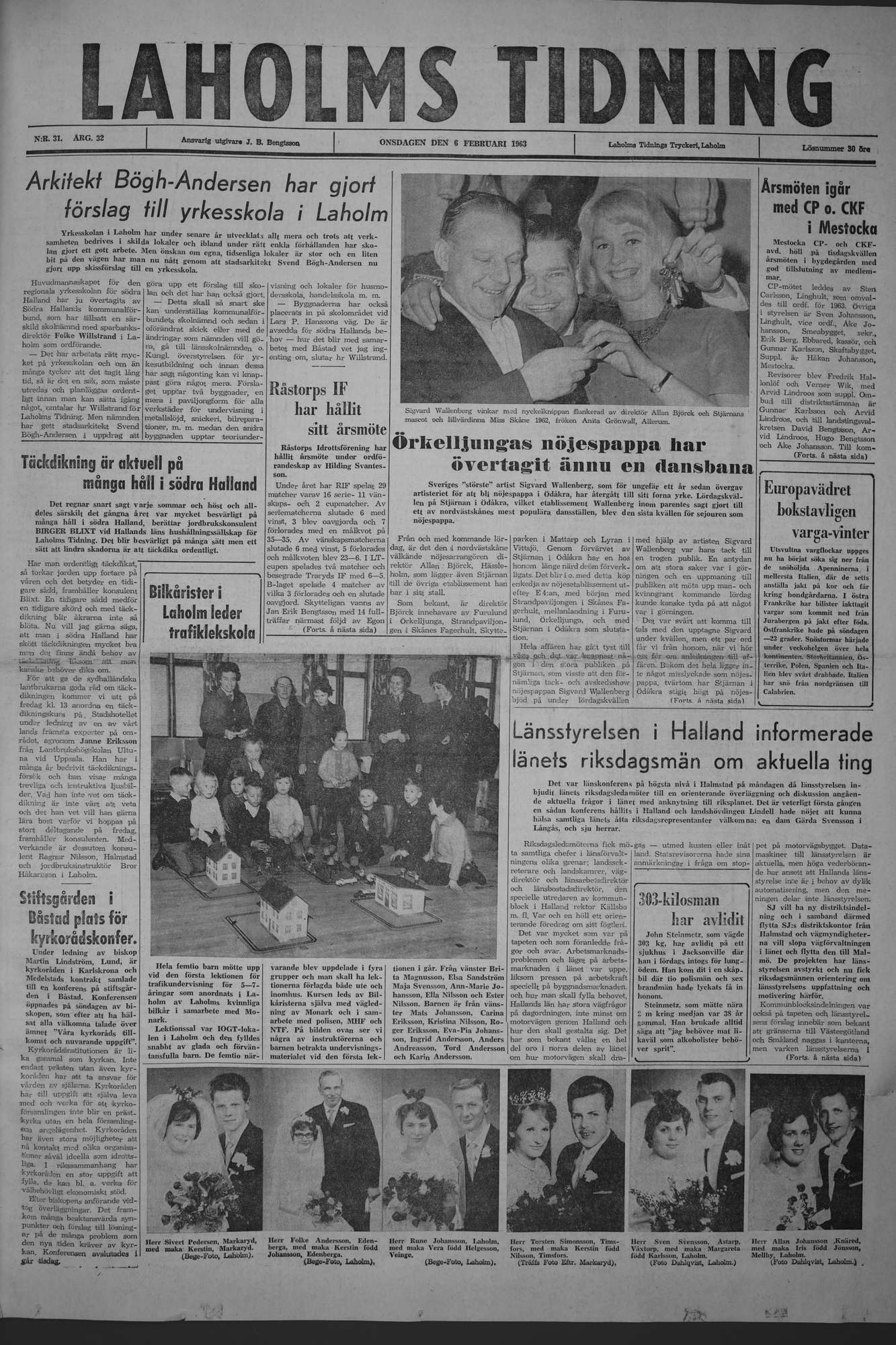 Laholms Tidning Onsdag 6 februari 1963, sida 1