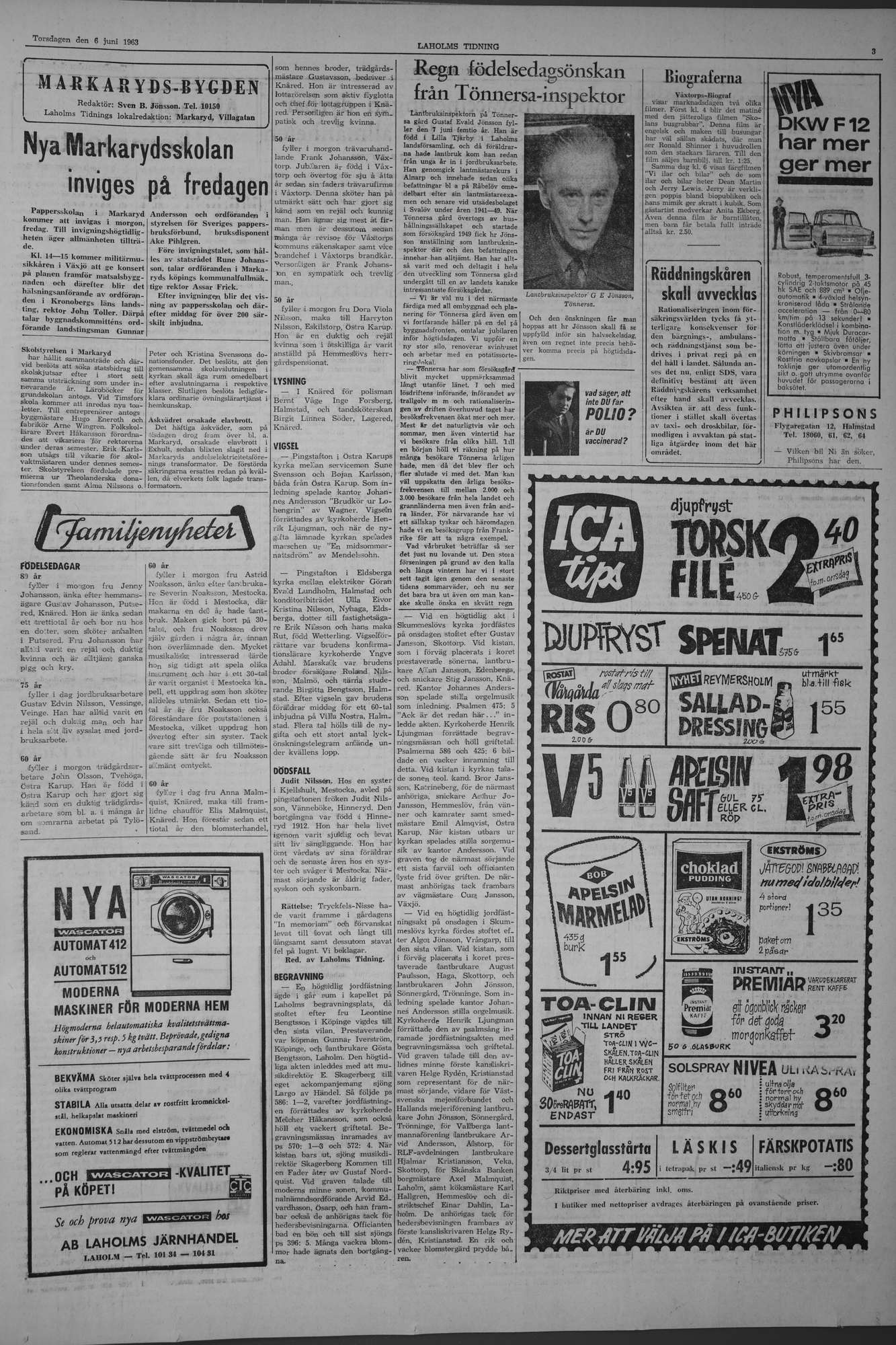 Laholms Tidning Torsdag 6 juni 1963, sida 3