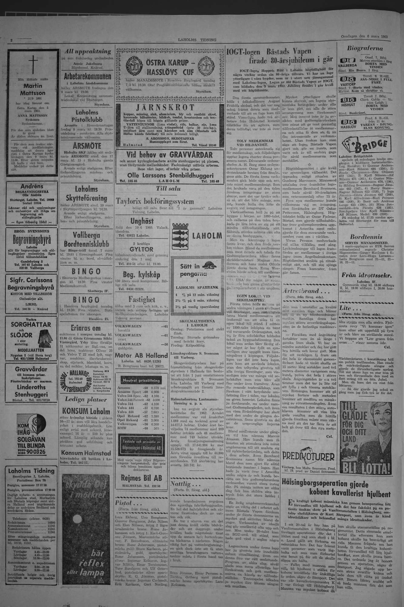 Laholms Tidning Onsdag 6 mars 1963, sida 2