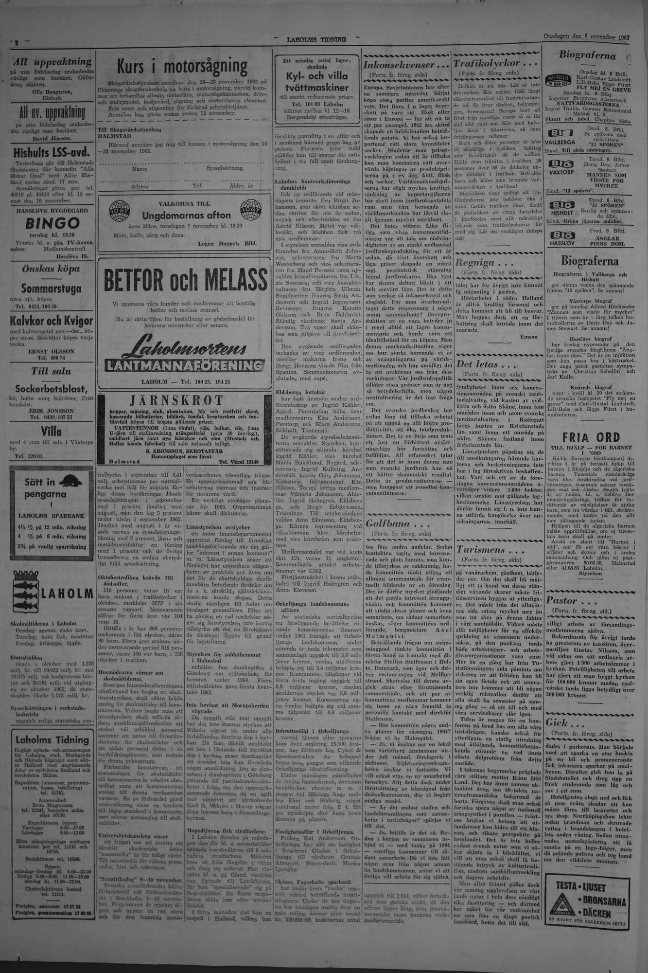 Laholms Tidning Onsdag 6 november 1963, sida 2