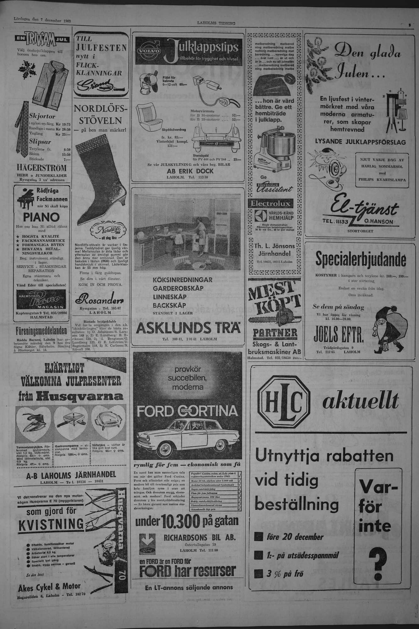 Laholms Tidning Lördag 7 december 1963, sida 3