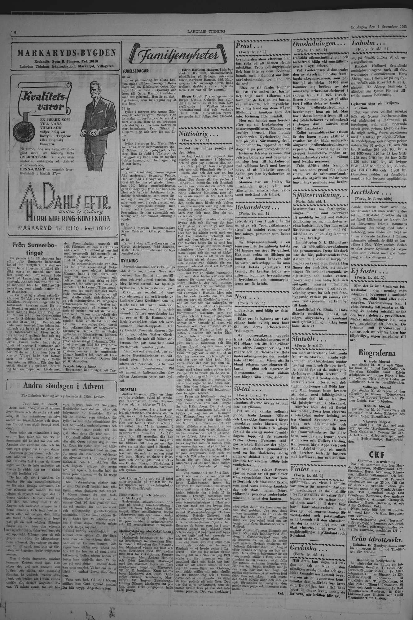 Laholms Tidning Lördag 7 december 1963, sida 6