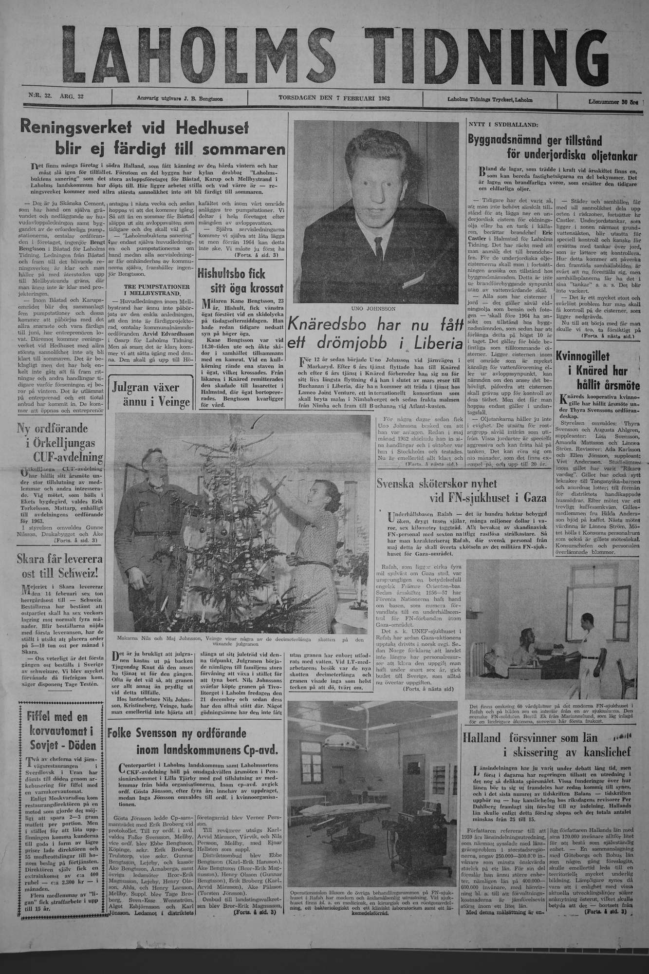 Laholms Tidning Torsdag 7 februari 1963, sida 1