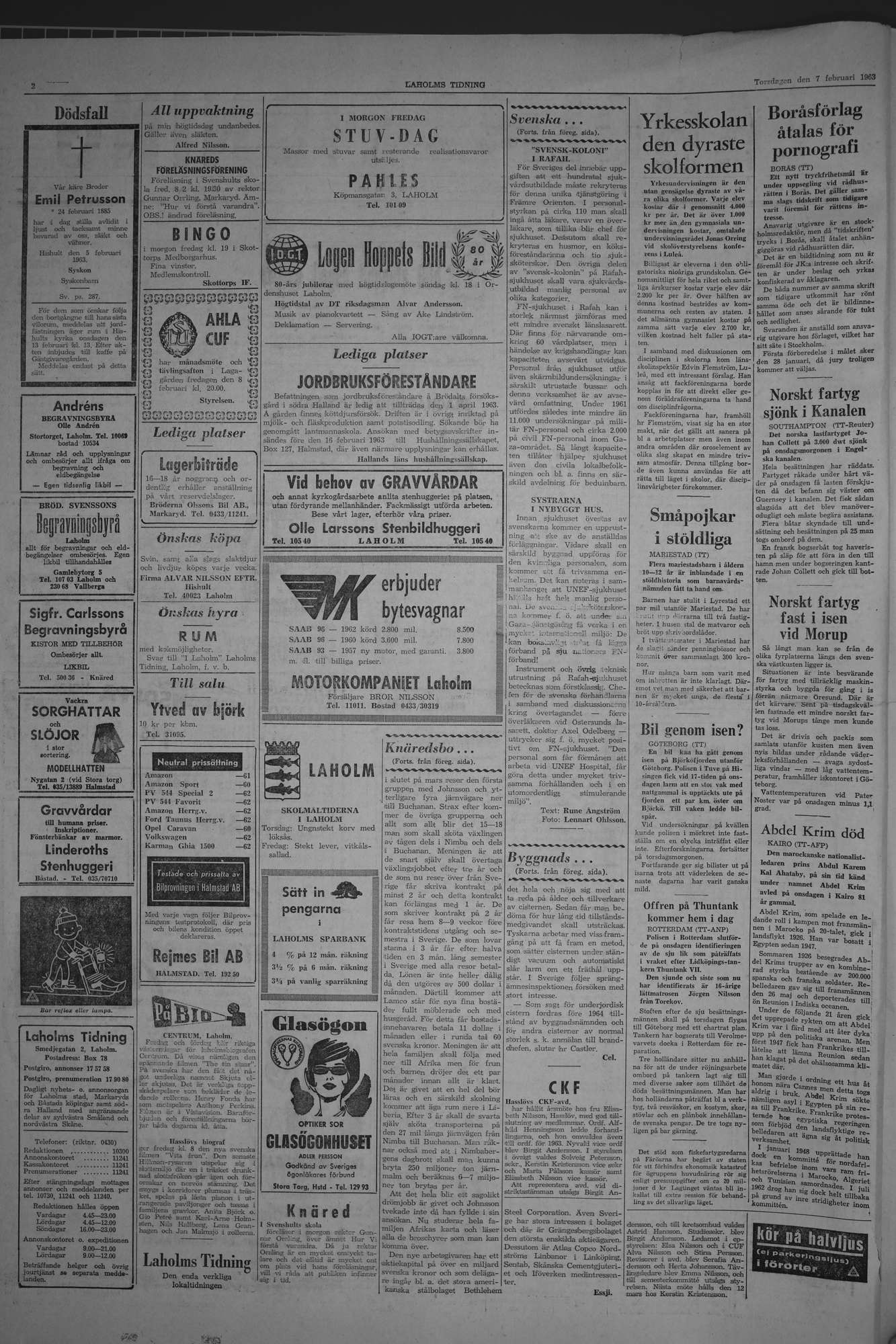 Laholms Tidning Torsdag 7 februari 1963, sida 2