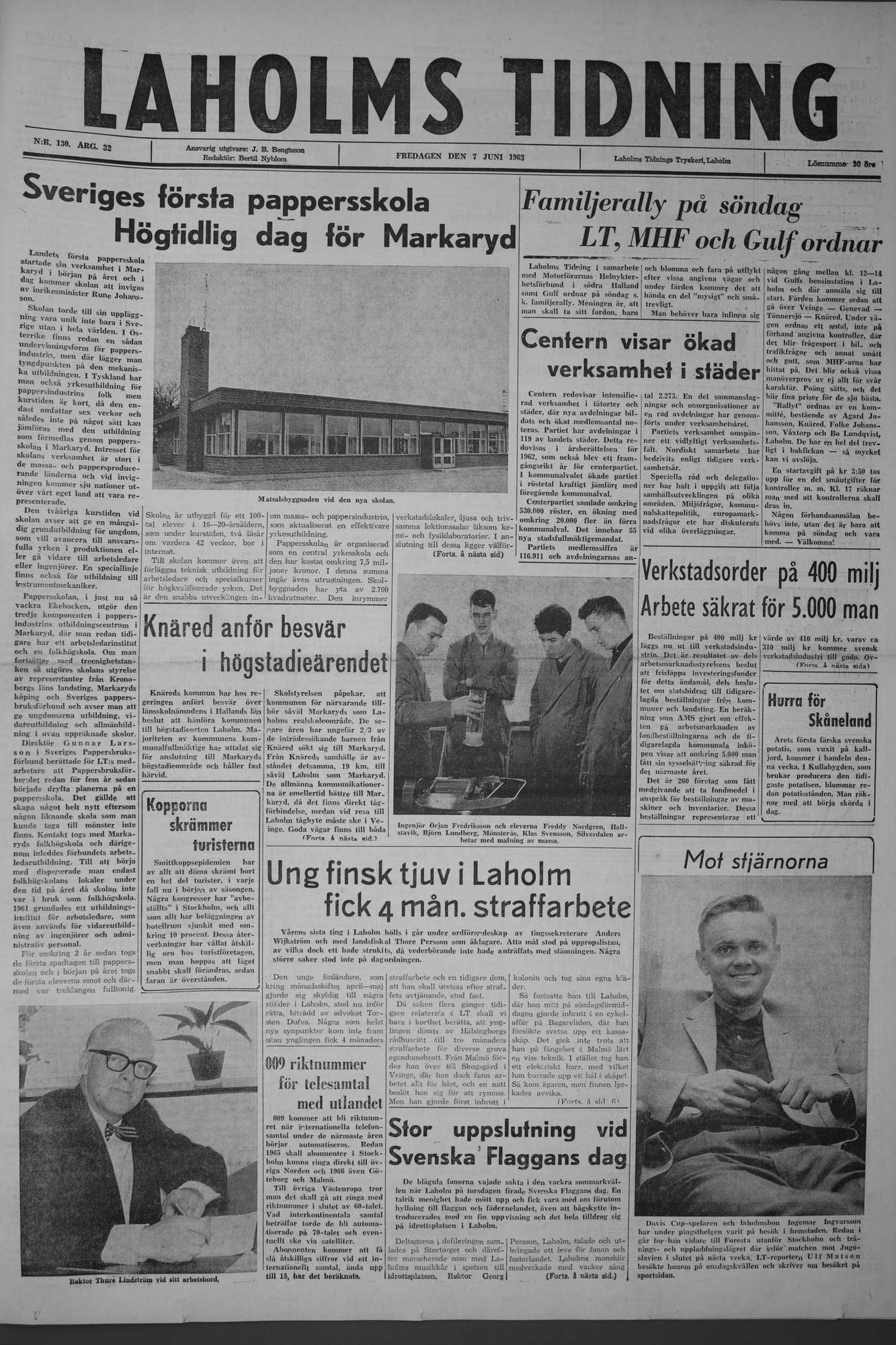 Laholms Tidning Fredag 7 juni 1963, sida 1