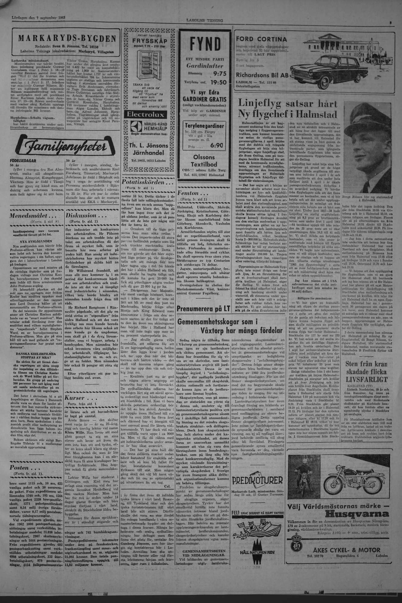 Laholms Tidning Lördag 7 september 1963, sida 3