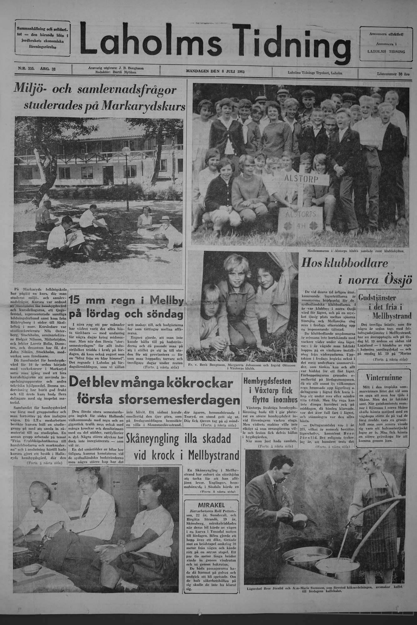 Laholms Tidning Måndag 8 juli 1963, sida 1
