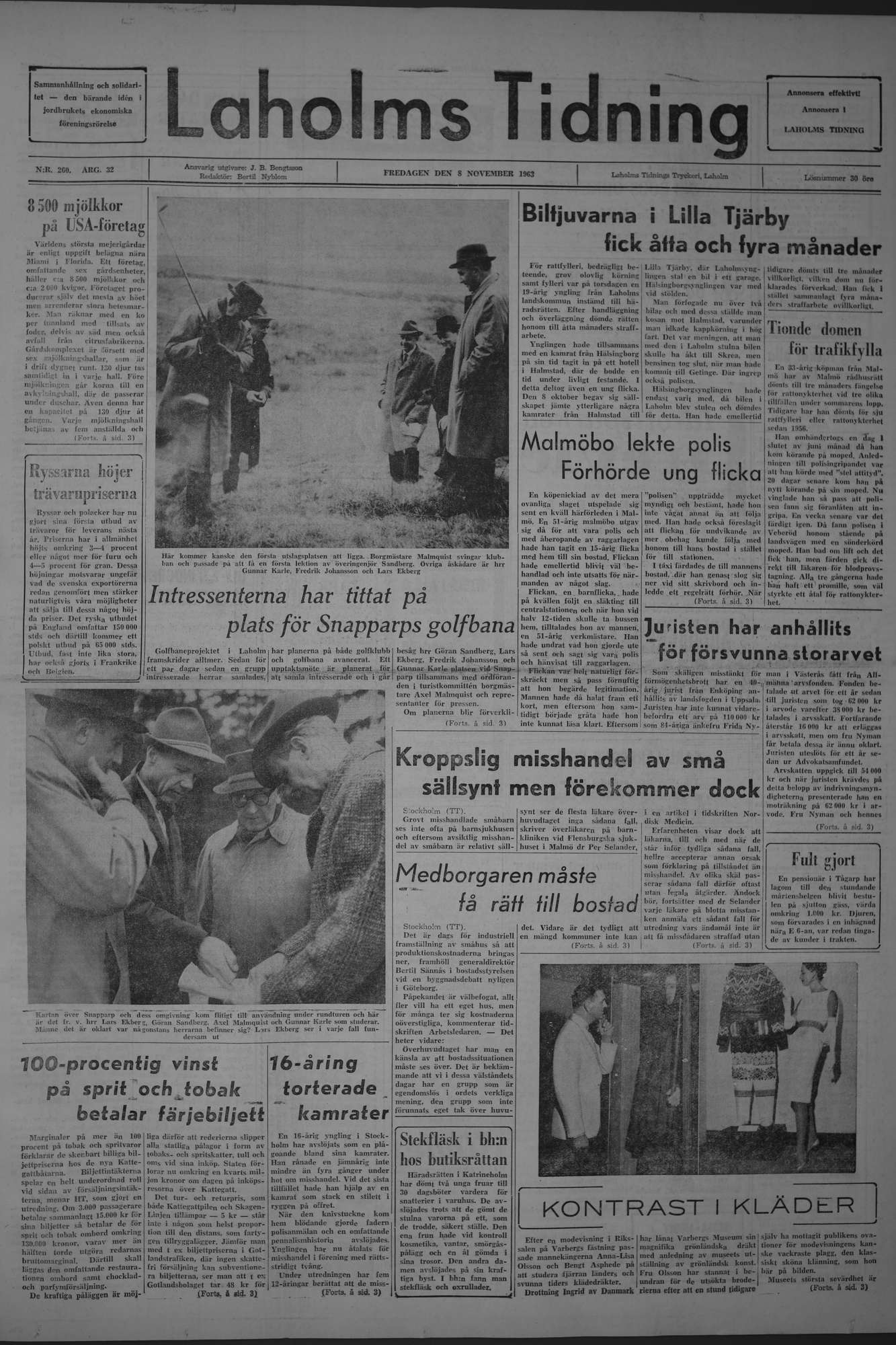 Laholms Tidning Fredag 8 november 1963, sida 1