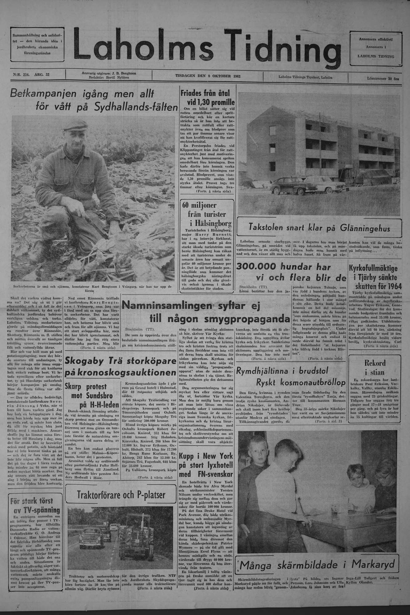Laholms Tidning Tisdag 8 oktober 1963, sida 1