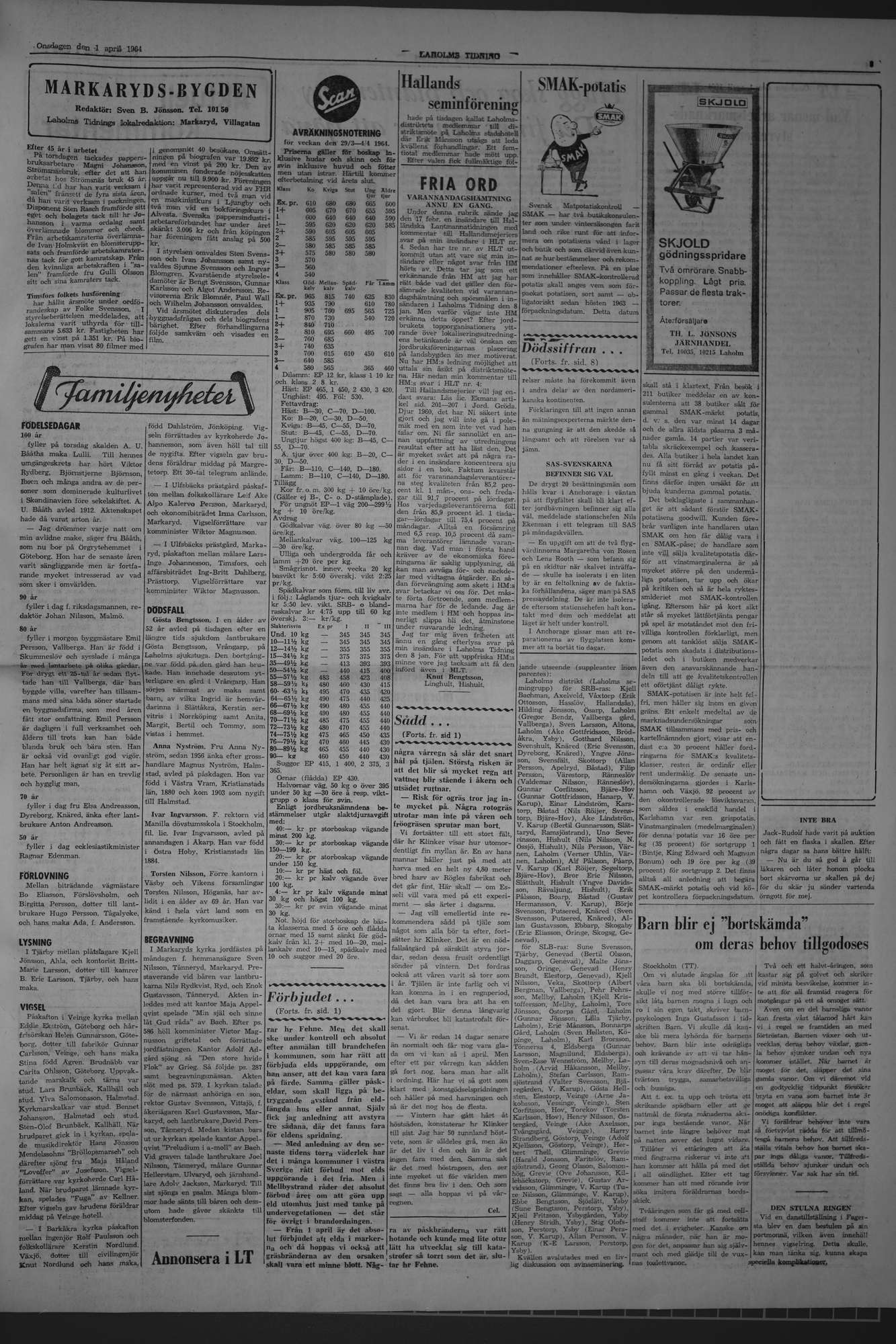 Laholms Tidning Onsdag 1 april 1964, sida 3