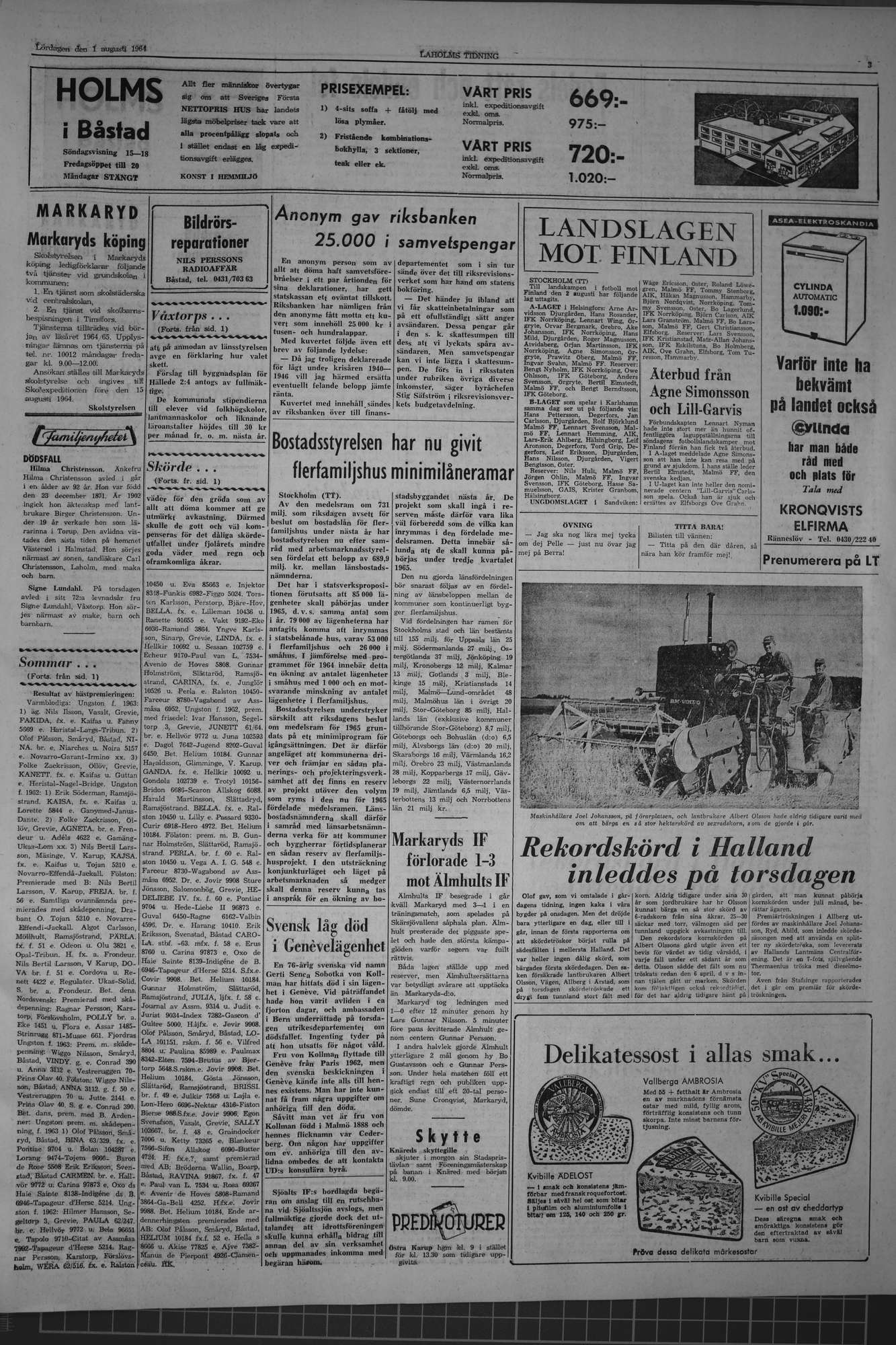 Laholms Tidning Lördag 1 augusti 1964, sida 3