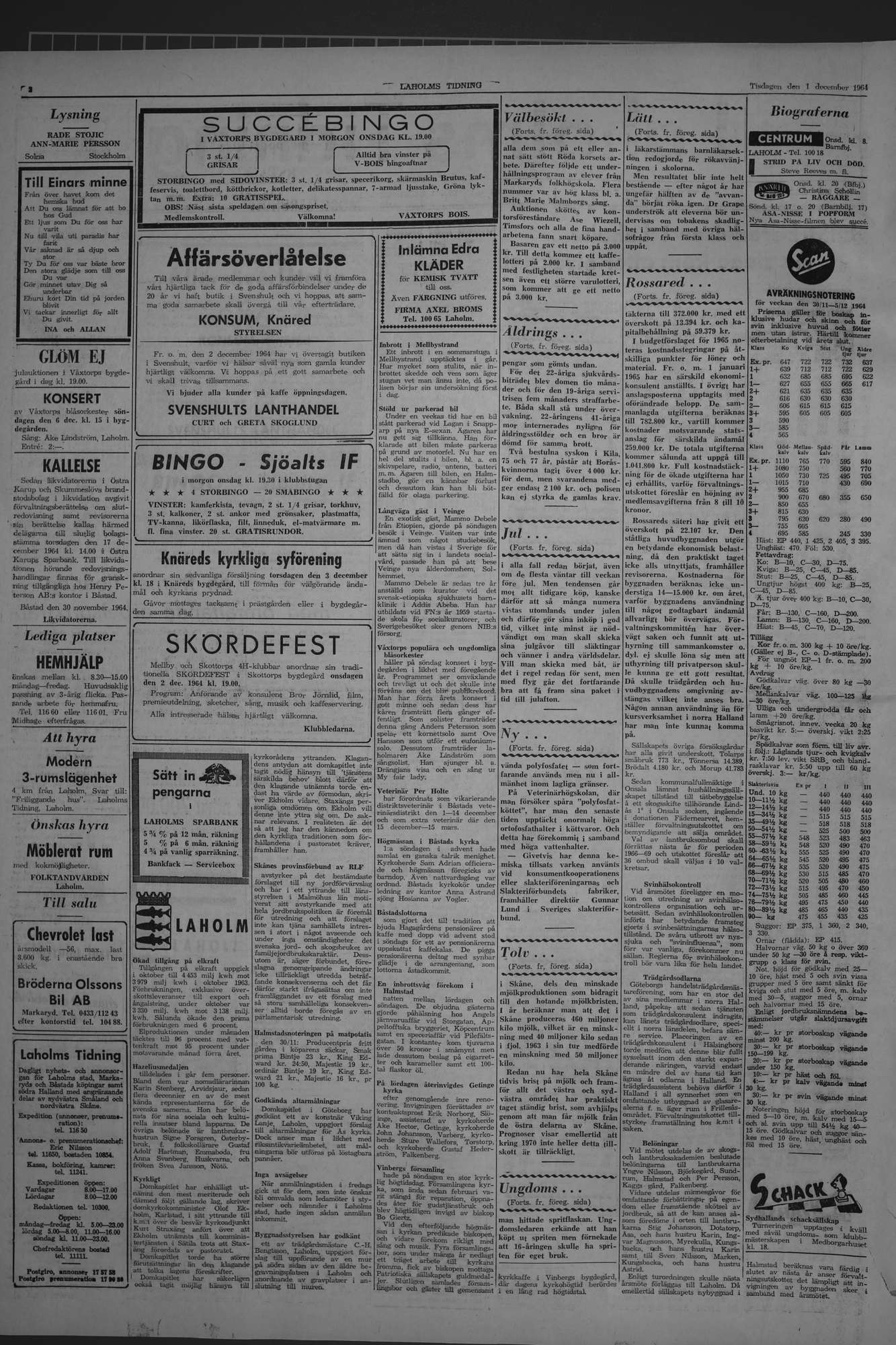 Laholms Tidning Tisdag 1 december 1964, sida 2