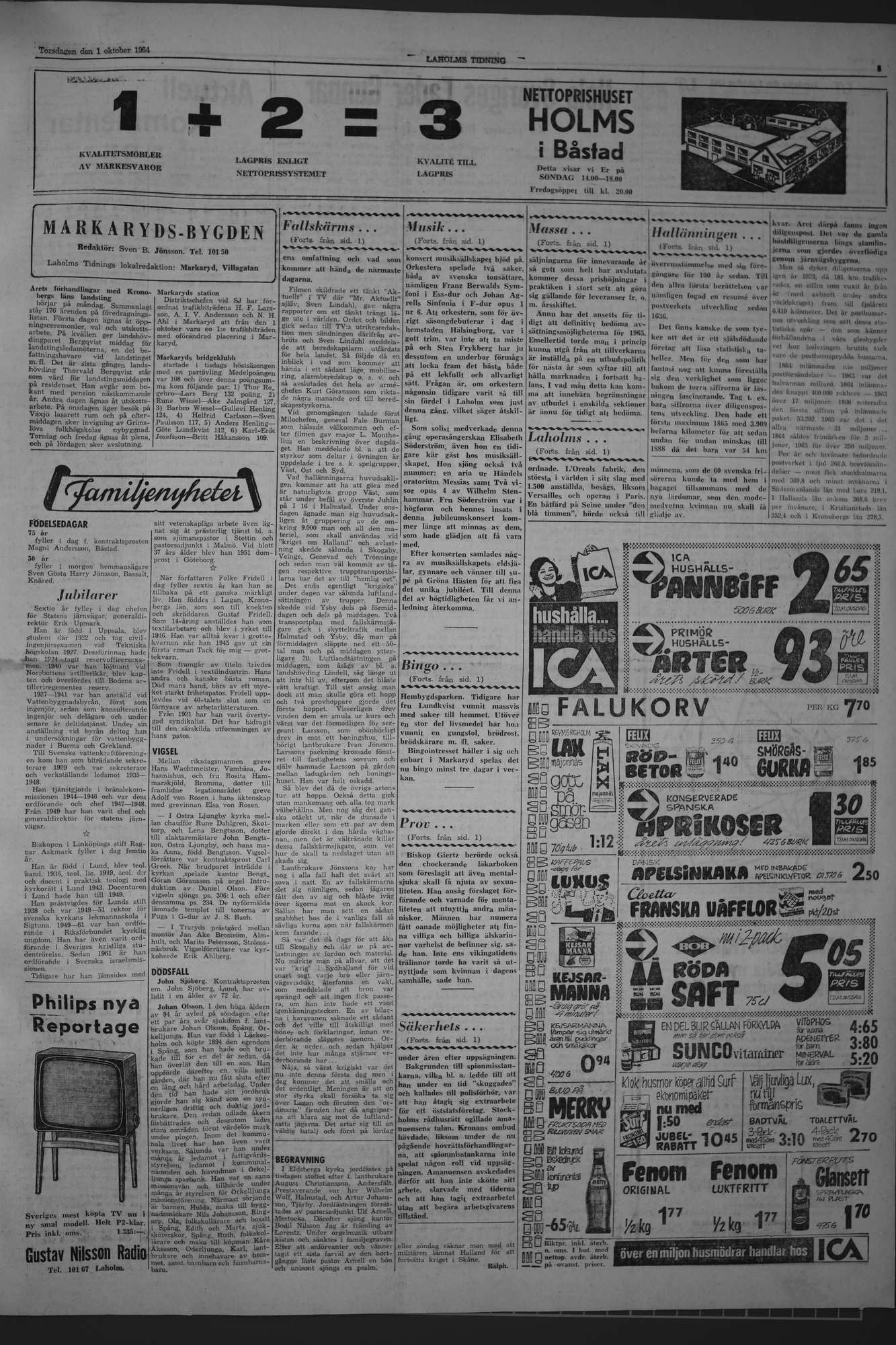 Laholms Tidning Torsdag 1 oktober 1964, sida 3