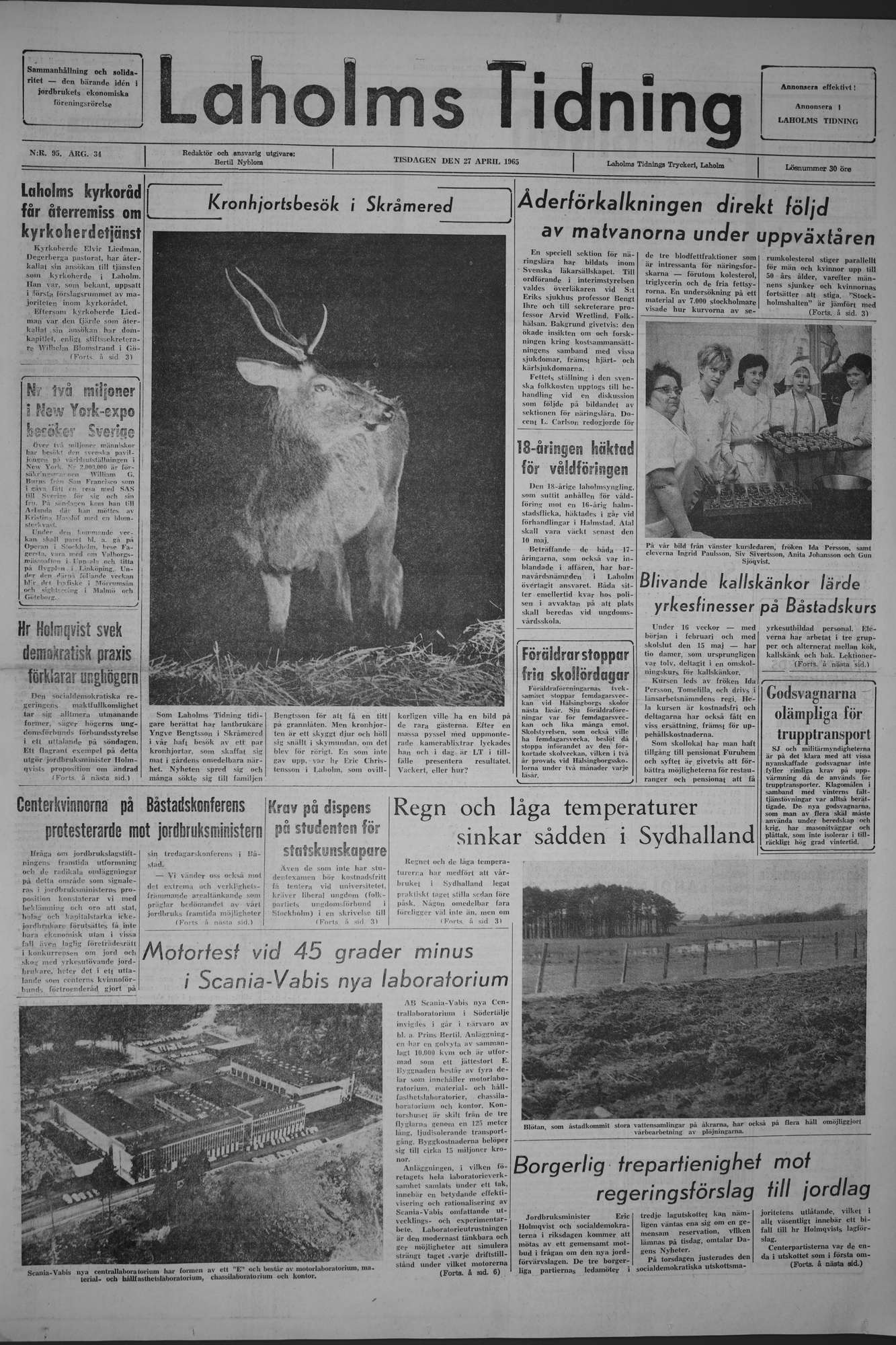 Laholms Tidning Tisdag 27 april 1965, sida 1
