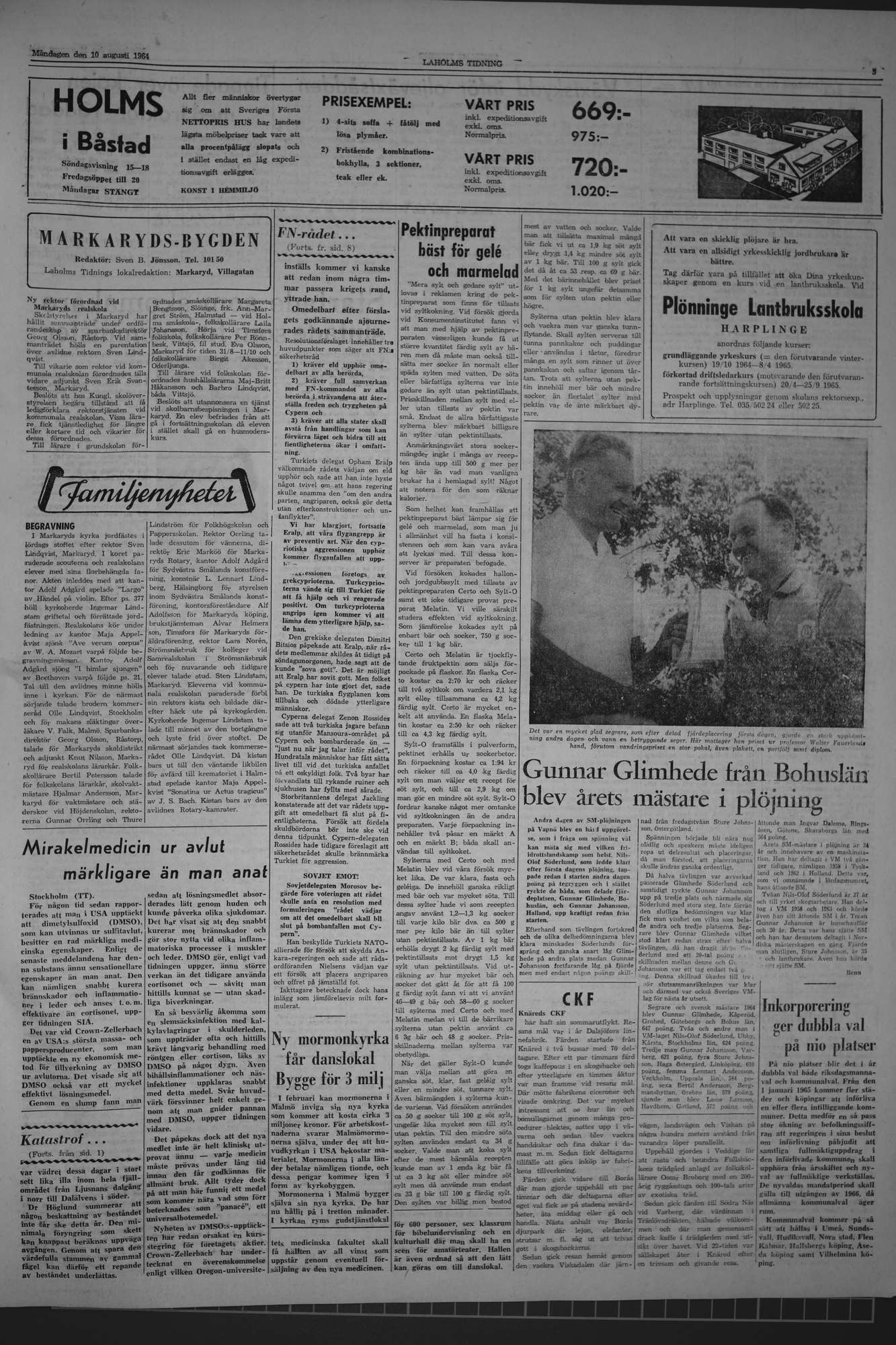 Laholms Tidning Måndag 10 augusti 1964, sida 3