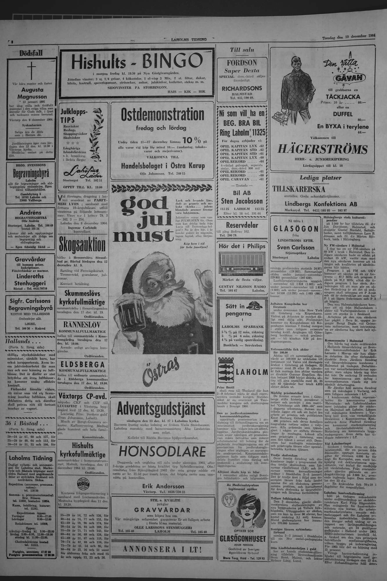 Laholms Tidning Torsdag 10 december 1964, sida 2
