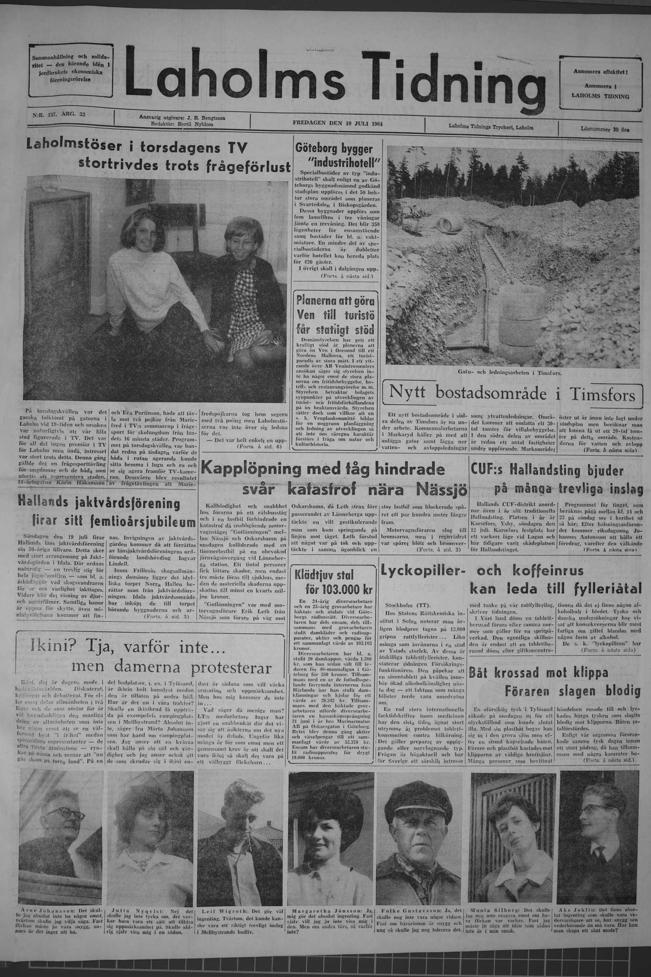 Laholms Tidning Fredag 10 juli 1964, sida 1