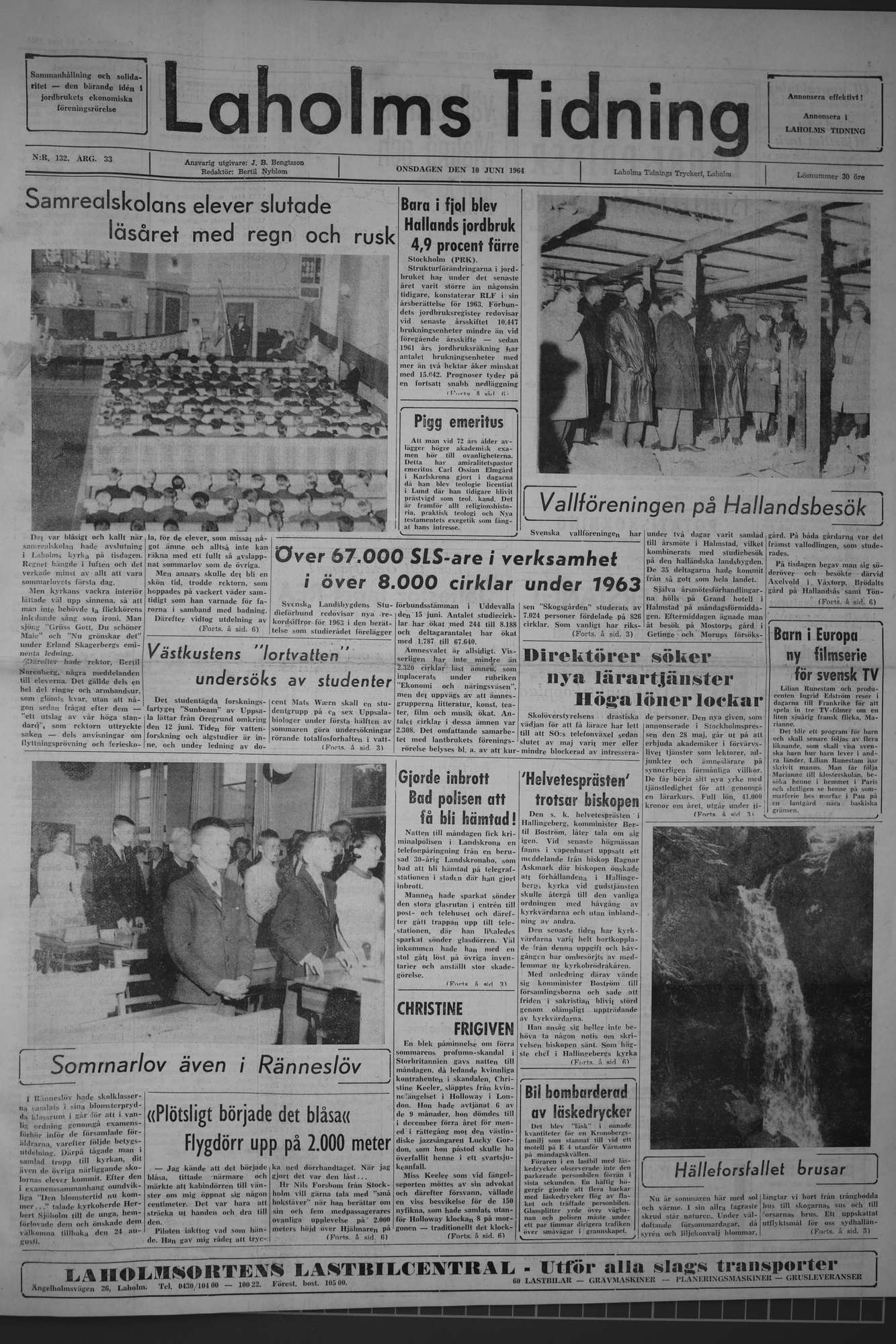 Laholms Tidning Onsdag 10 juni 1964, sida 1