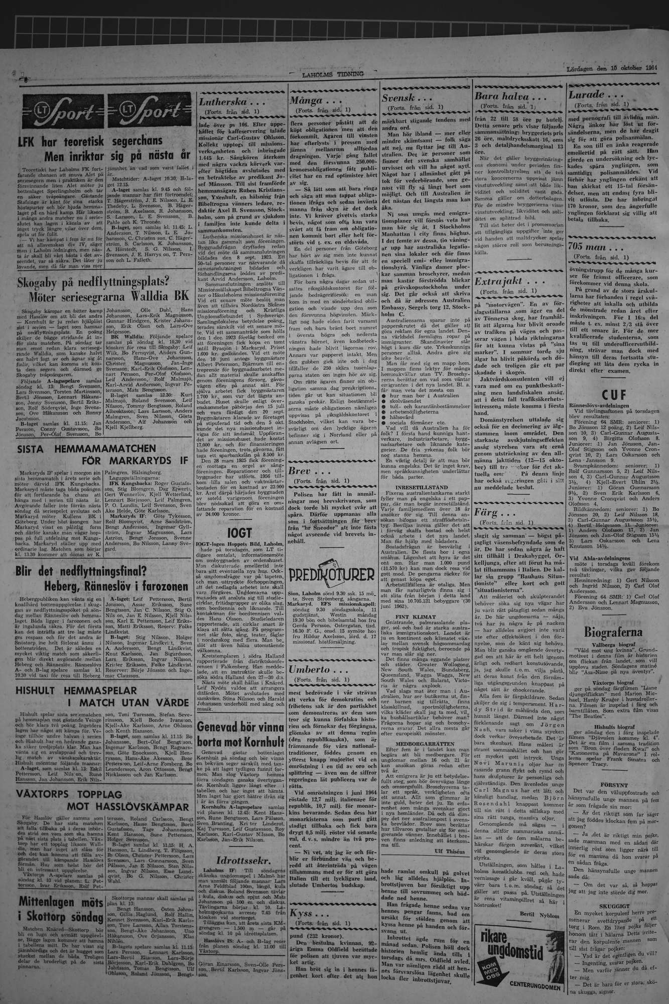 Laholms Tidning Lördag 10 oktober 1964, sida 6