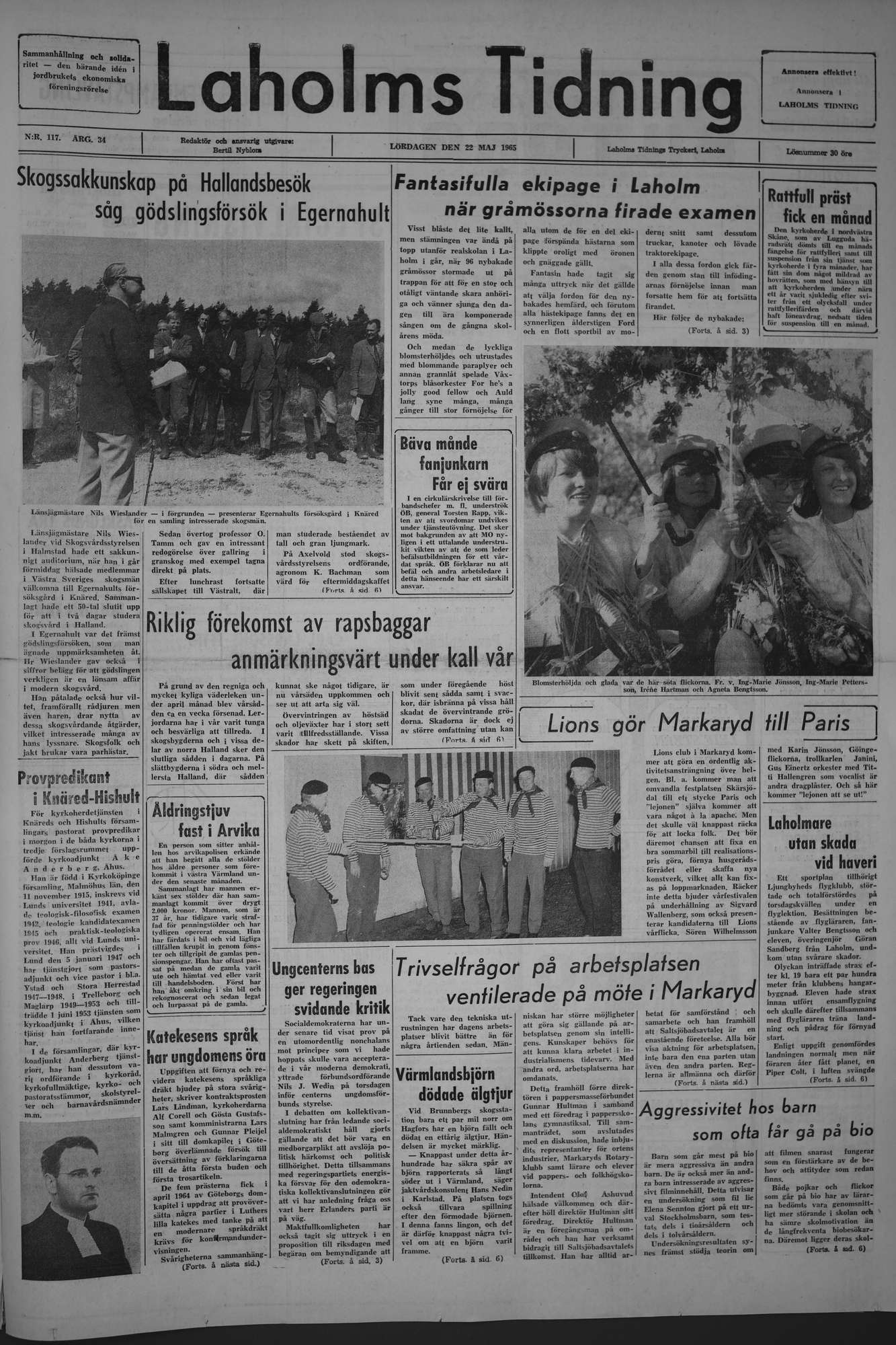 Laholms Tidning Lördag 22 maj 1965, sida 1