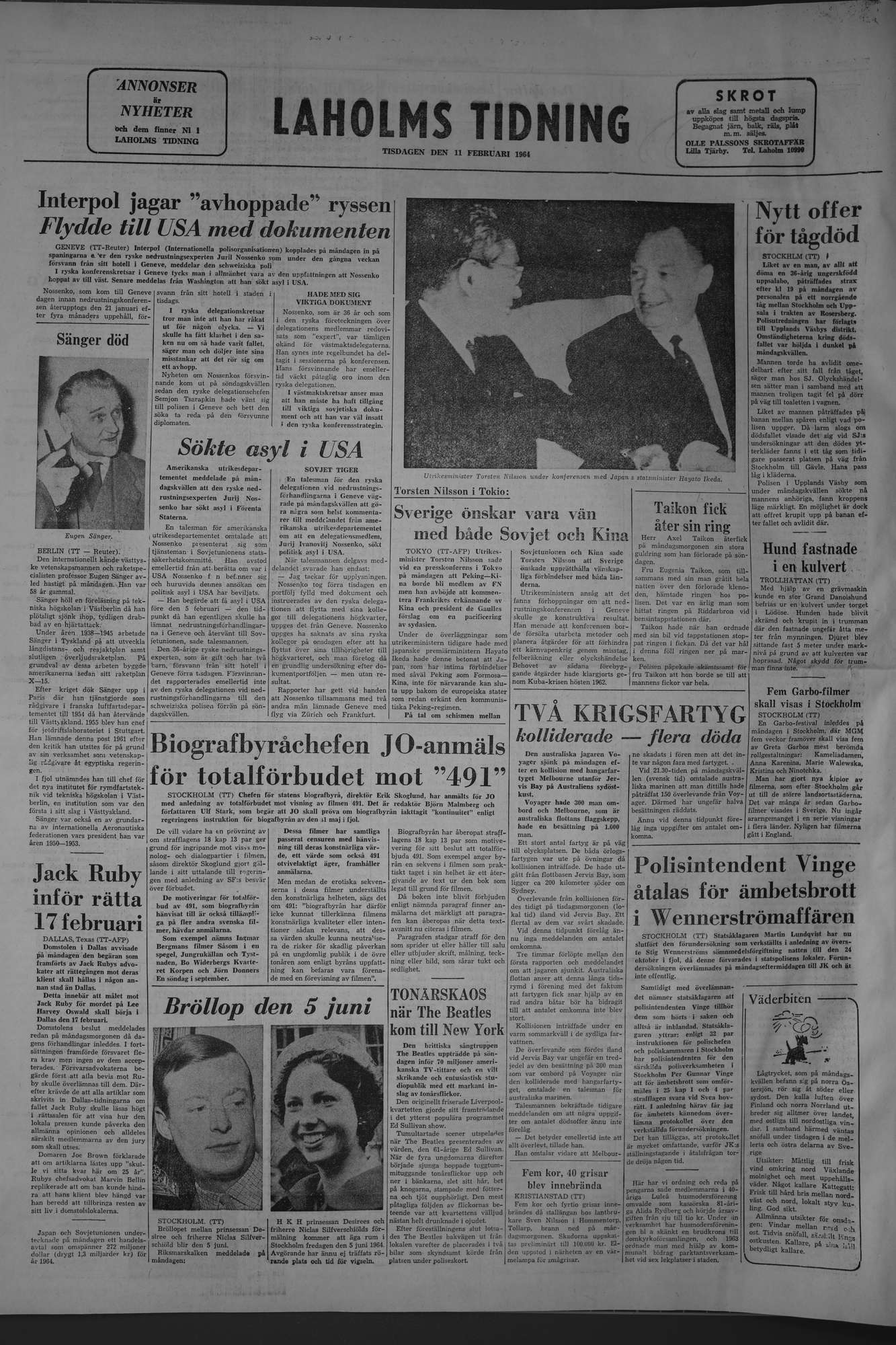 Laholms Tidning Tisdag 11 februari 1964, sida 8