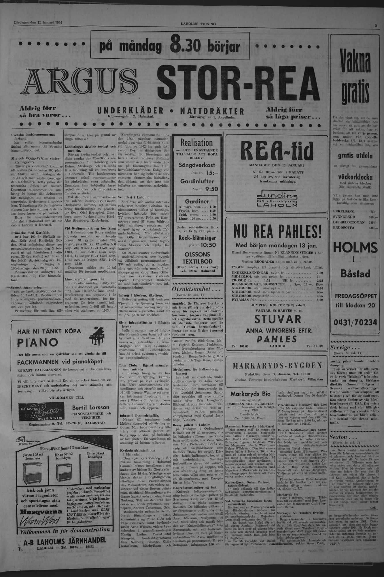 Laholms Tidning Lördag 11 januari 1964, sida 3