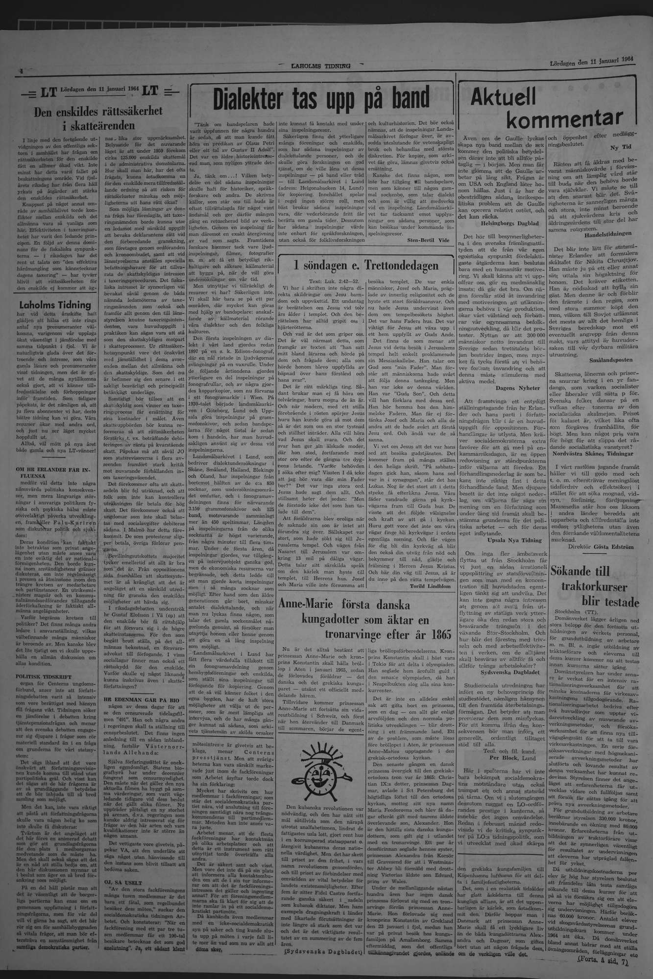 Laholms Tidning Lördag 11 januari 1964, sida 4