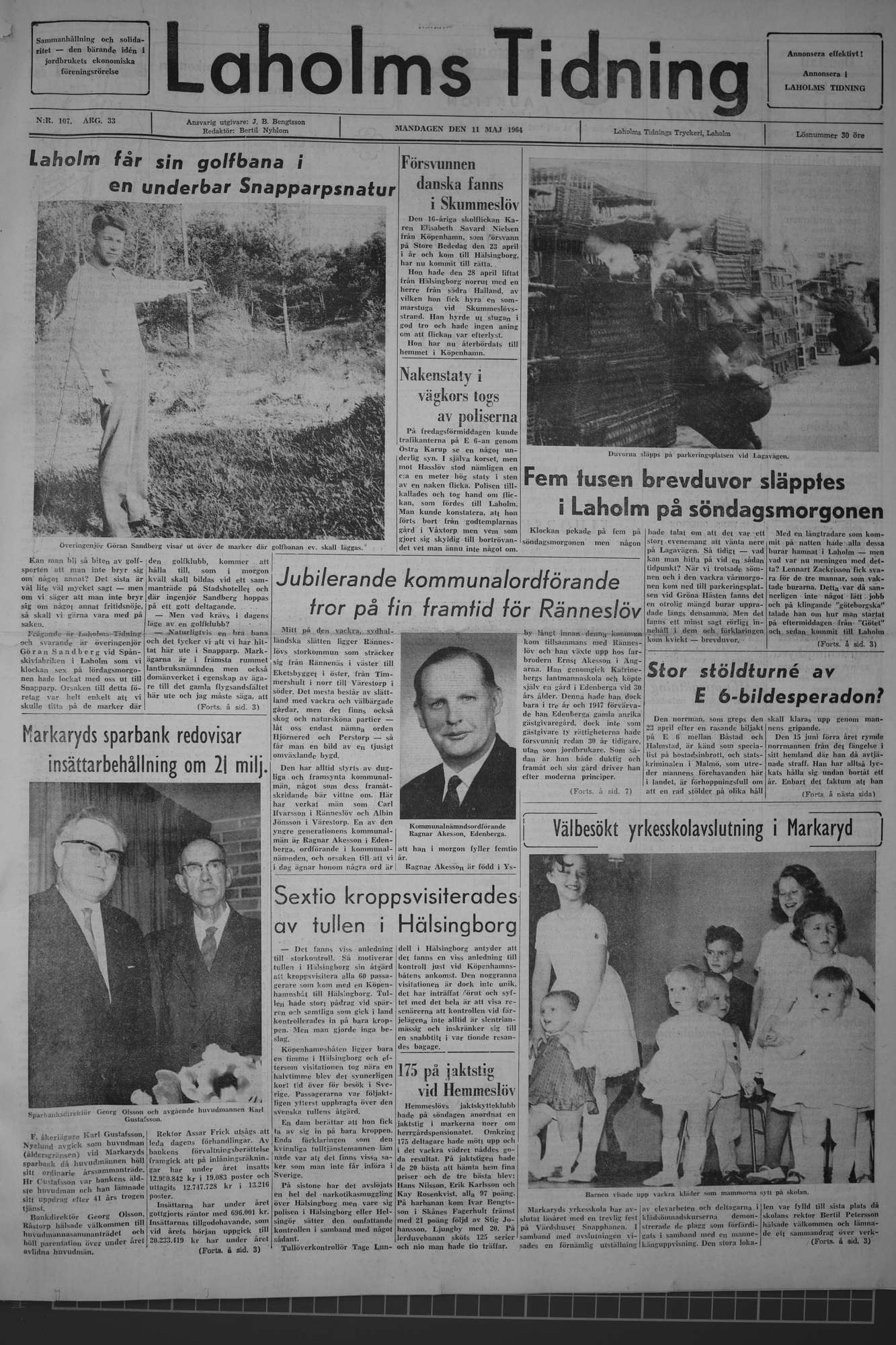 Laholms Tidning Måndag 11 maj 1964, sida 1