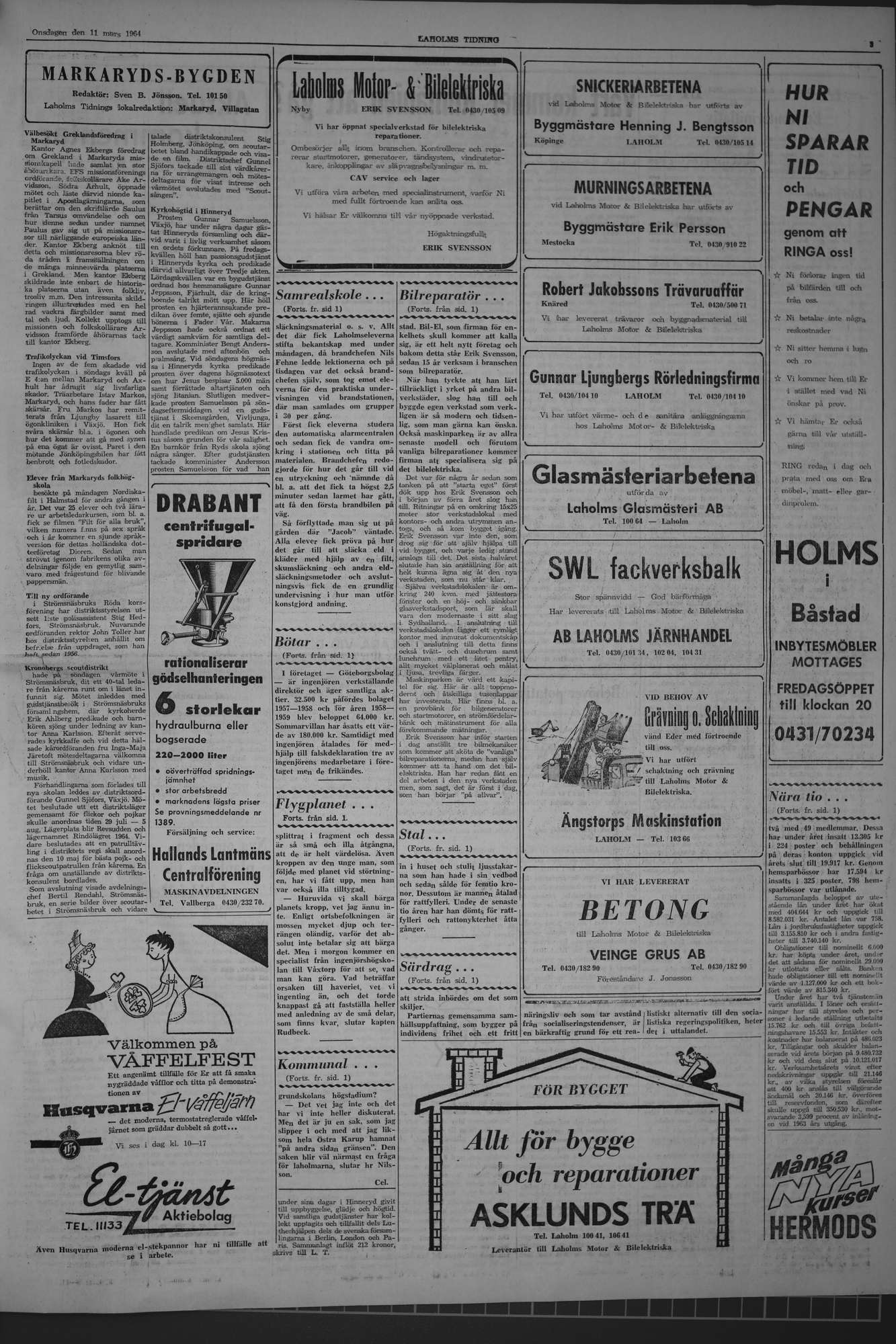 Laholms Tidning Onsdag 11 mars 1964, sida 3