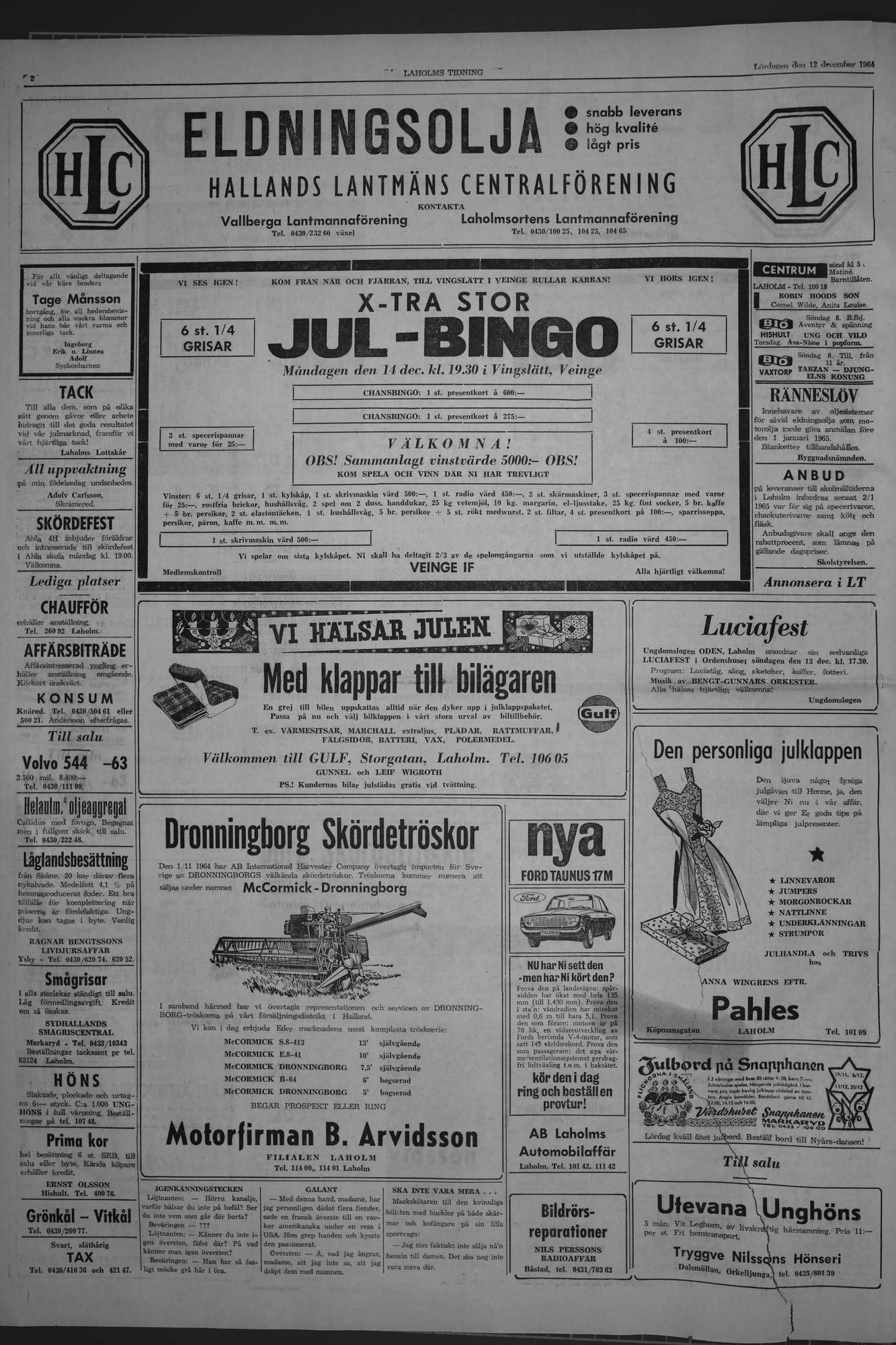 Laholms Tidning Lördag 12 december 1964, sida 2