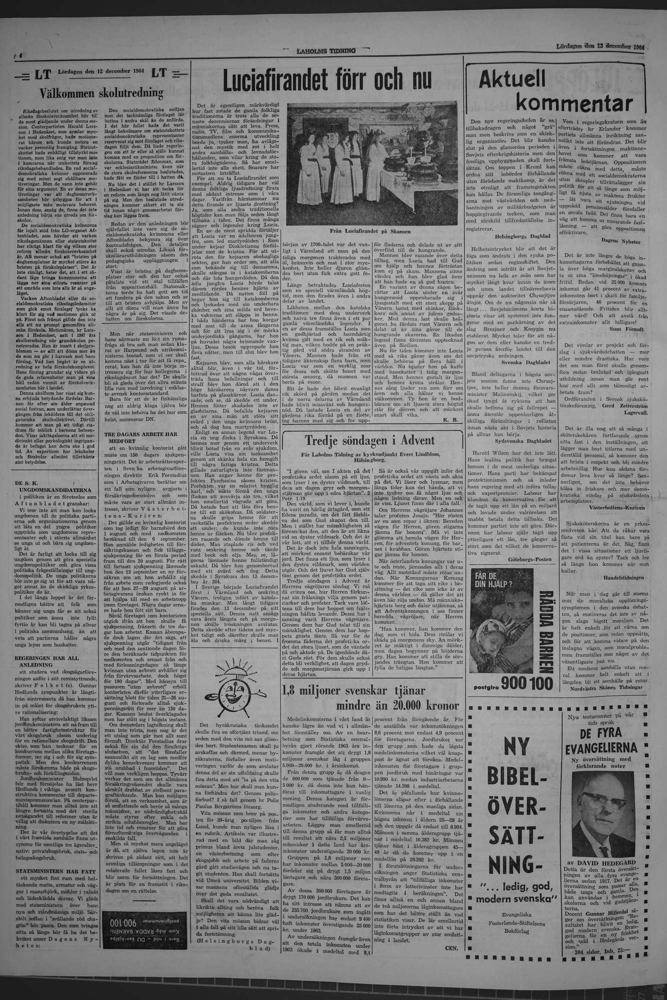 Laholms Tidning Lördag 12 december 1964, sida 4